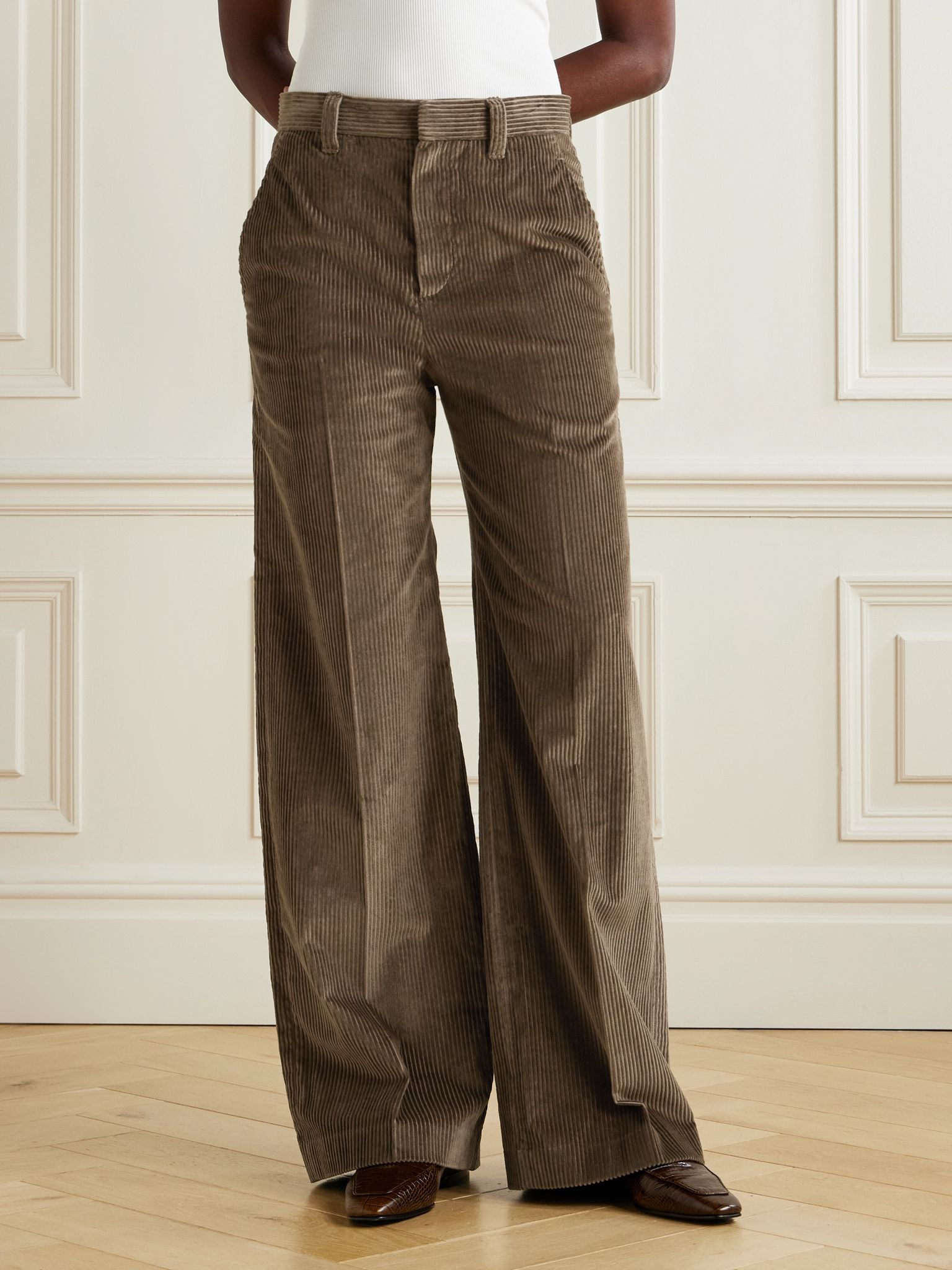 Cotton-corduroy wide-leg pants Brown - 3