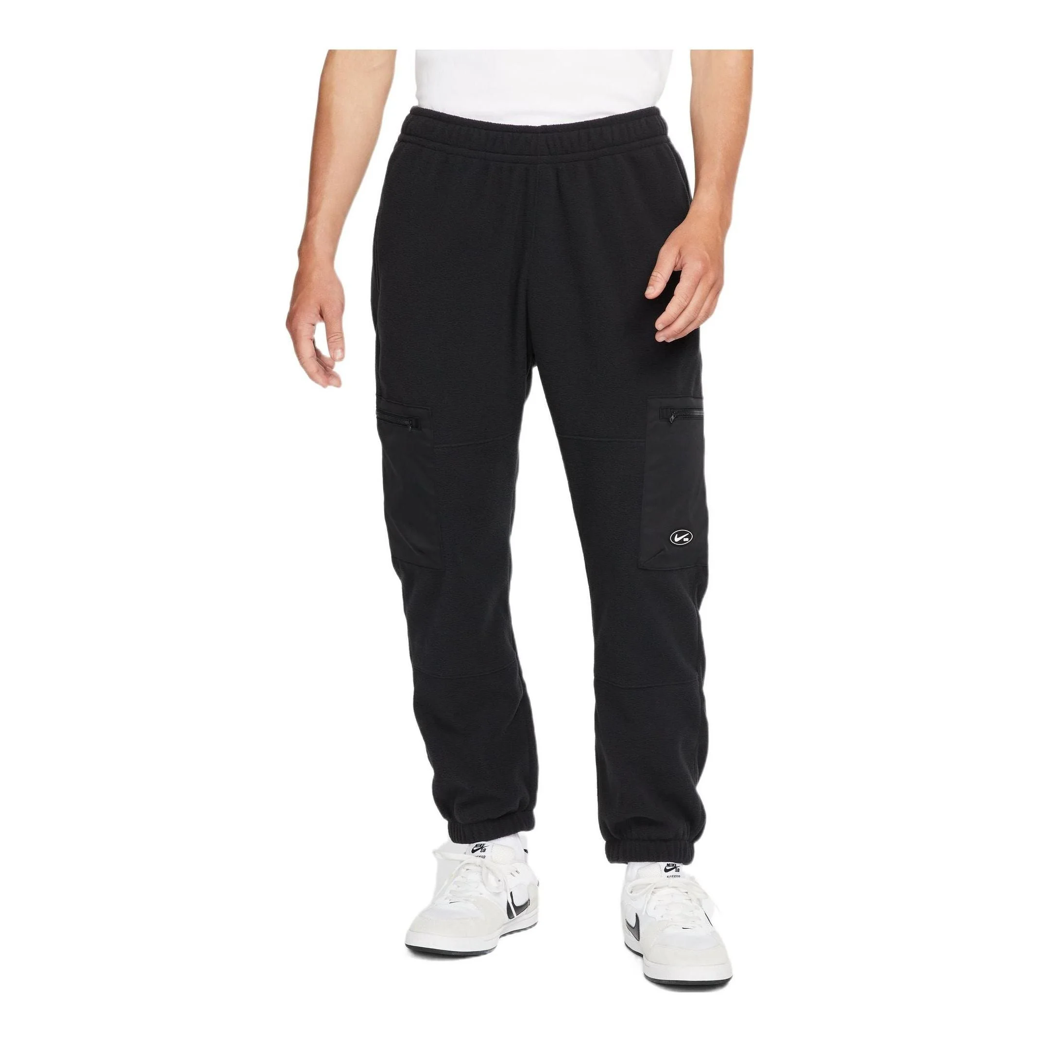 Men's Nike SB Solid Color Lacing Casual Skateboard Polar Fleece Sports Pants/Trousers/Joggers Black - 1