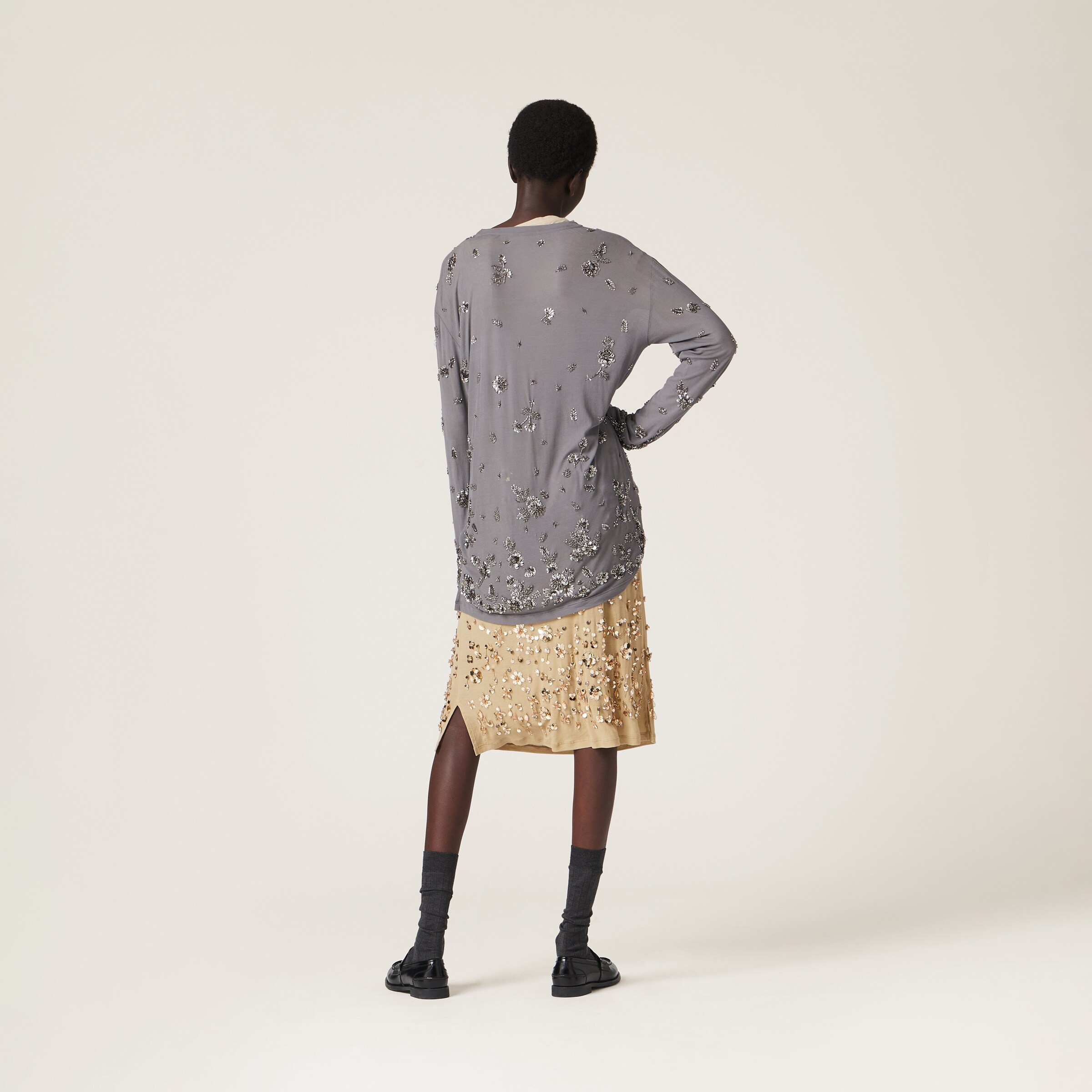 Embroidered garment-dyed ribbed knit jersey dress - 3