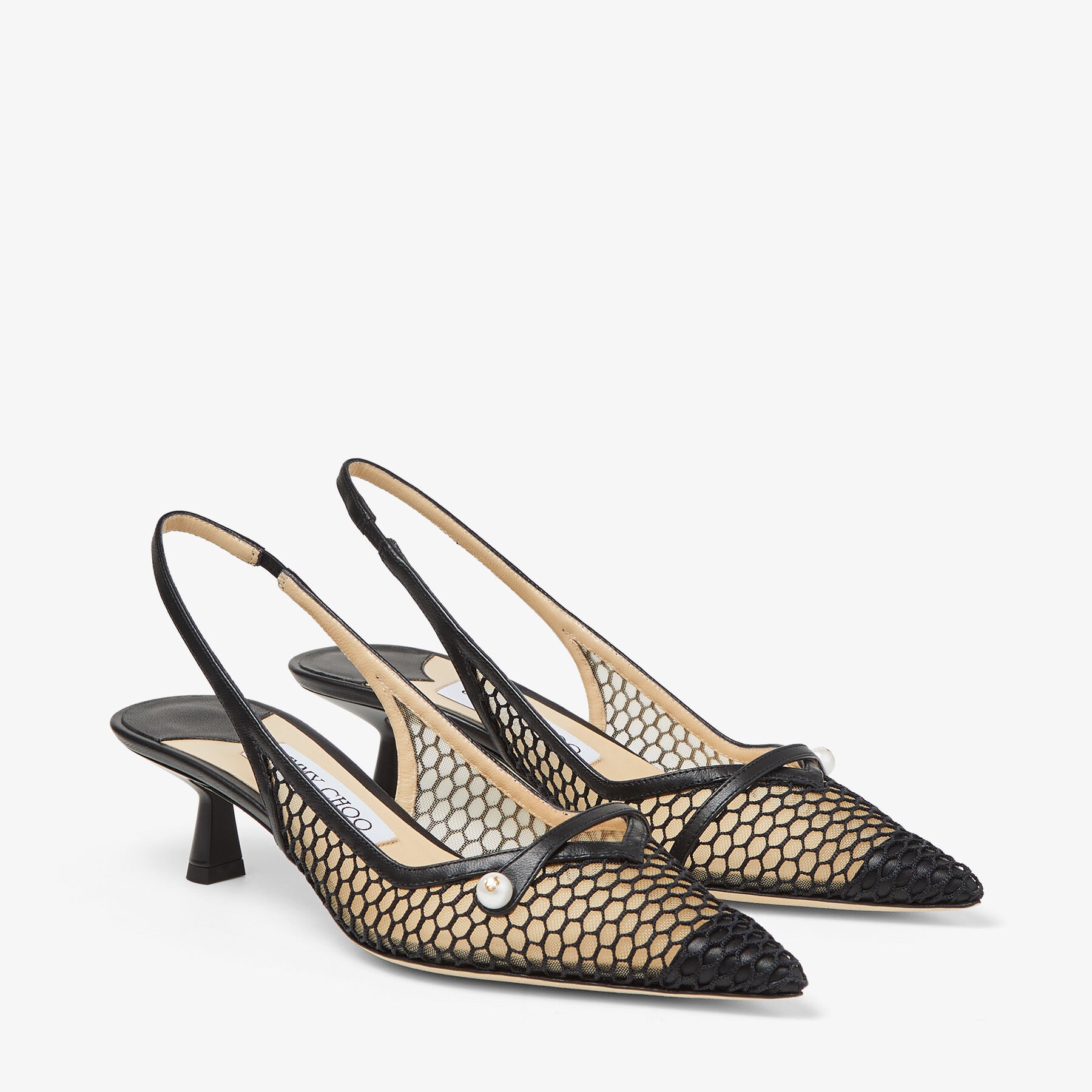 Amita 45
Black Fishnet Mesh and Nappa Slingback Pumps - 2
