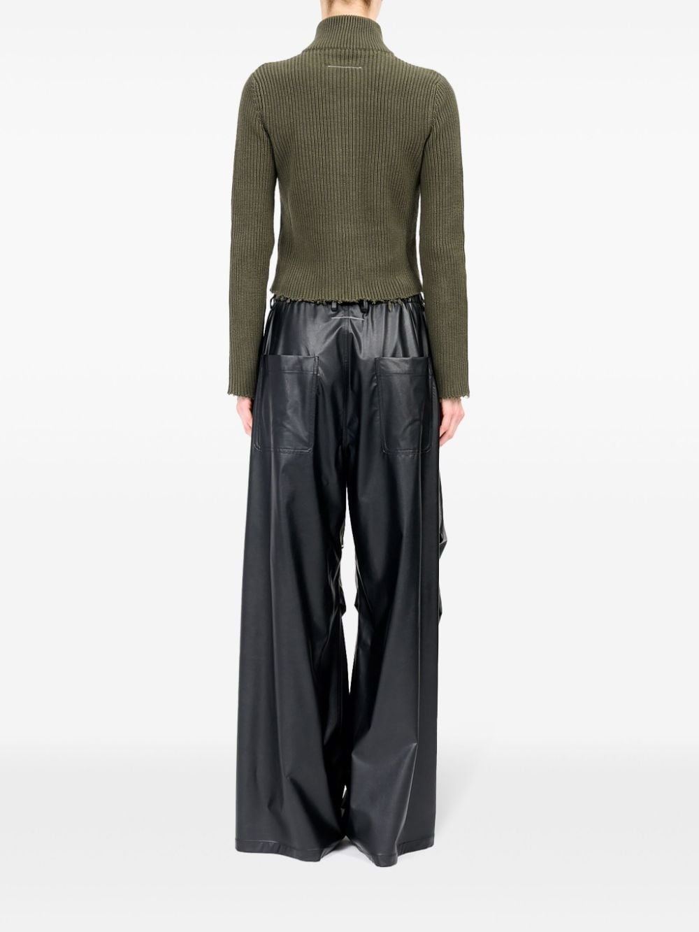 wide-leg crinkled trousers - 4