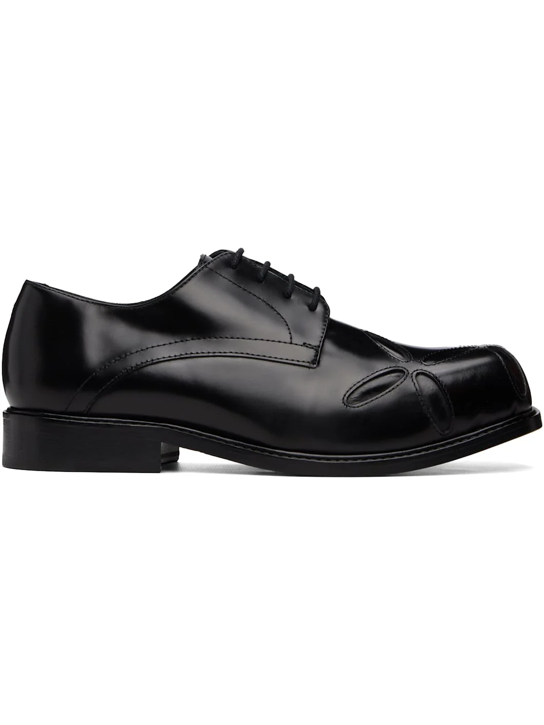 Black Slashed Square Toe Derbys - 1