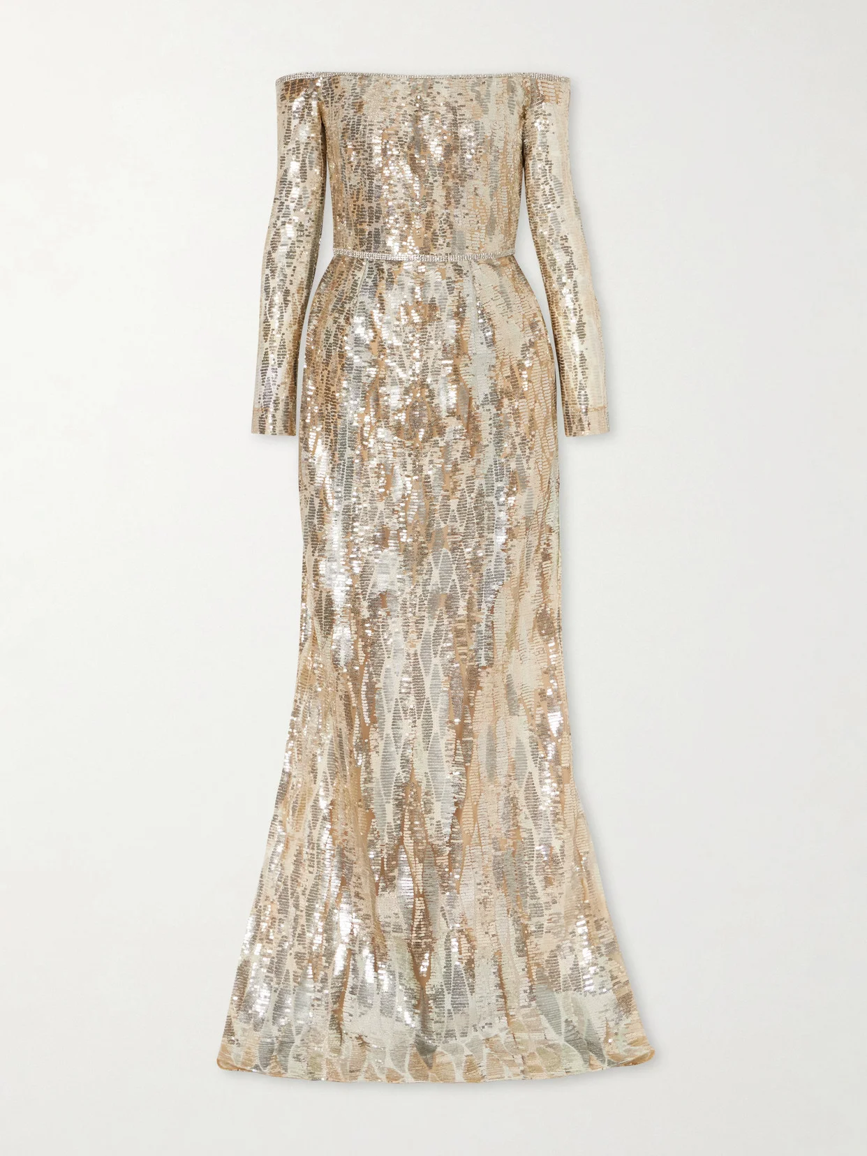 Off-the-shoulder Sequined Silk-blend Gown - 1