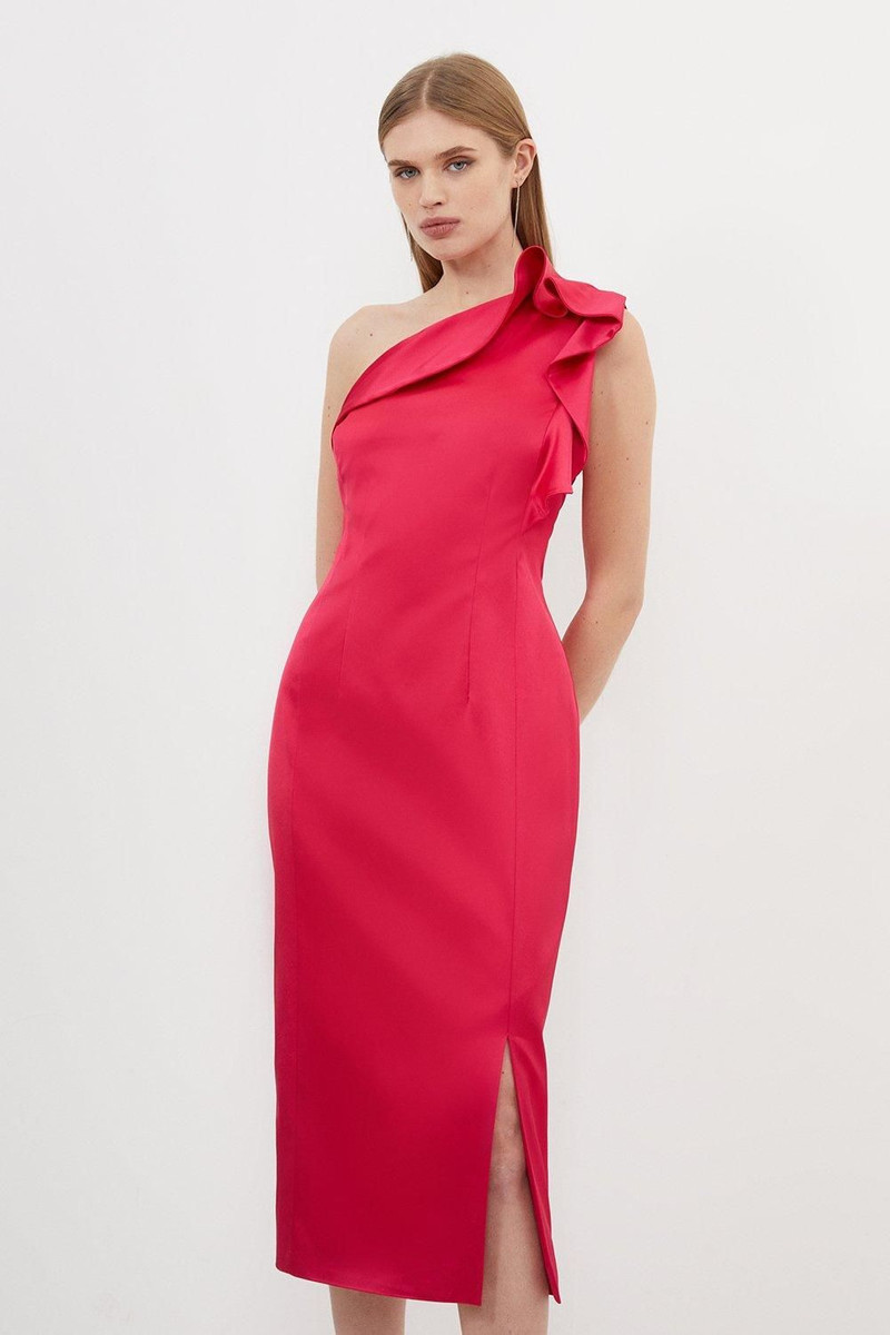 Italian Structured Satin Ruffle Midi Dress 1