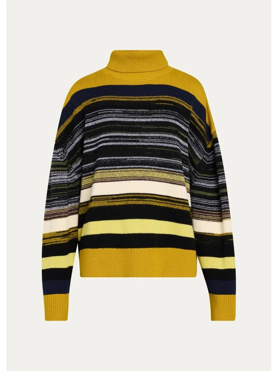 Junko Striped Merinno Wool-Cashmere Turtleneck Sweater - 1