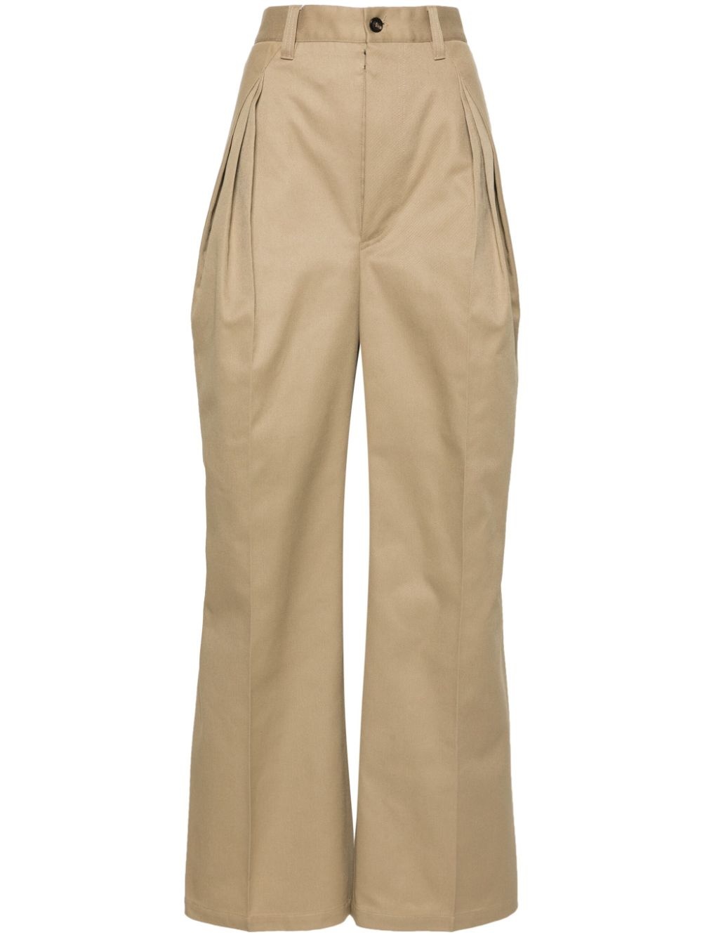 pleat-detailed twill trousers - 1