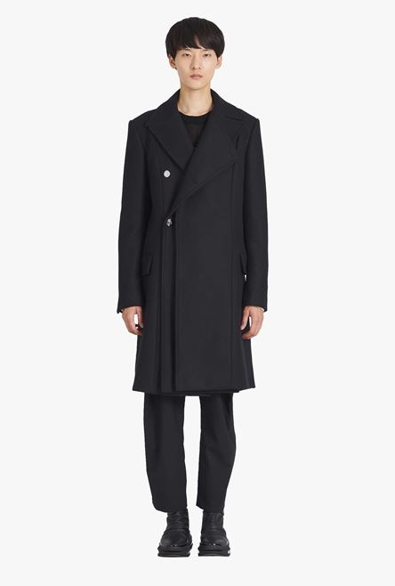Long asymmetrical navy blue wool coat - 4