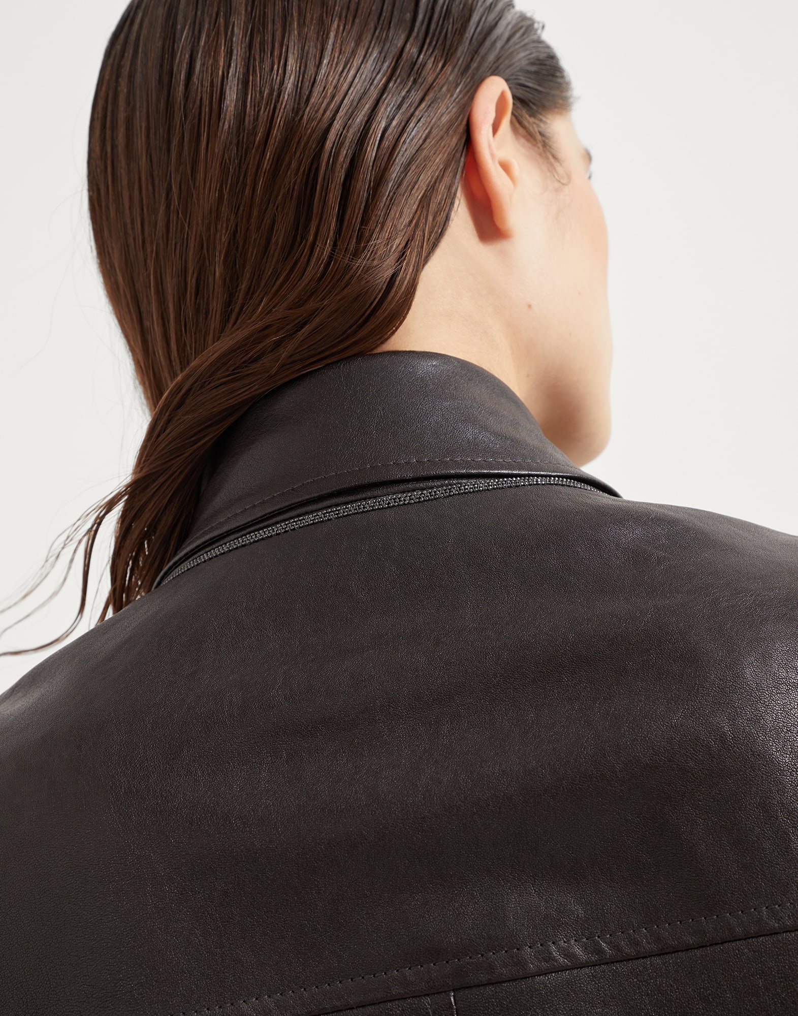 Polished leather cropped pea coat with monili - 3