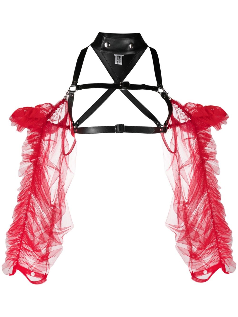 tulle-sleeve leather harness top - 1