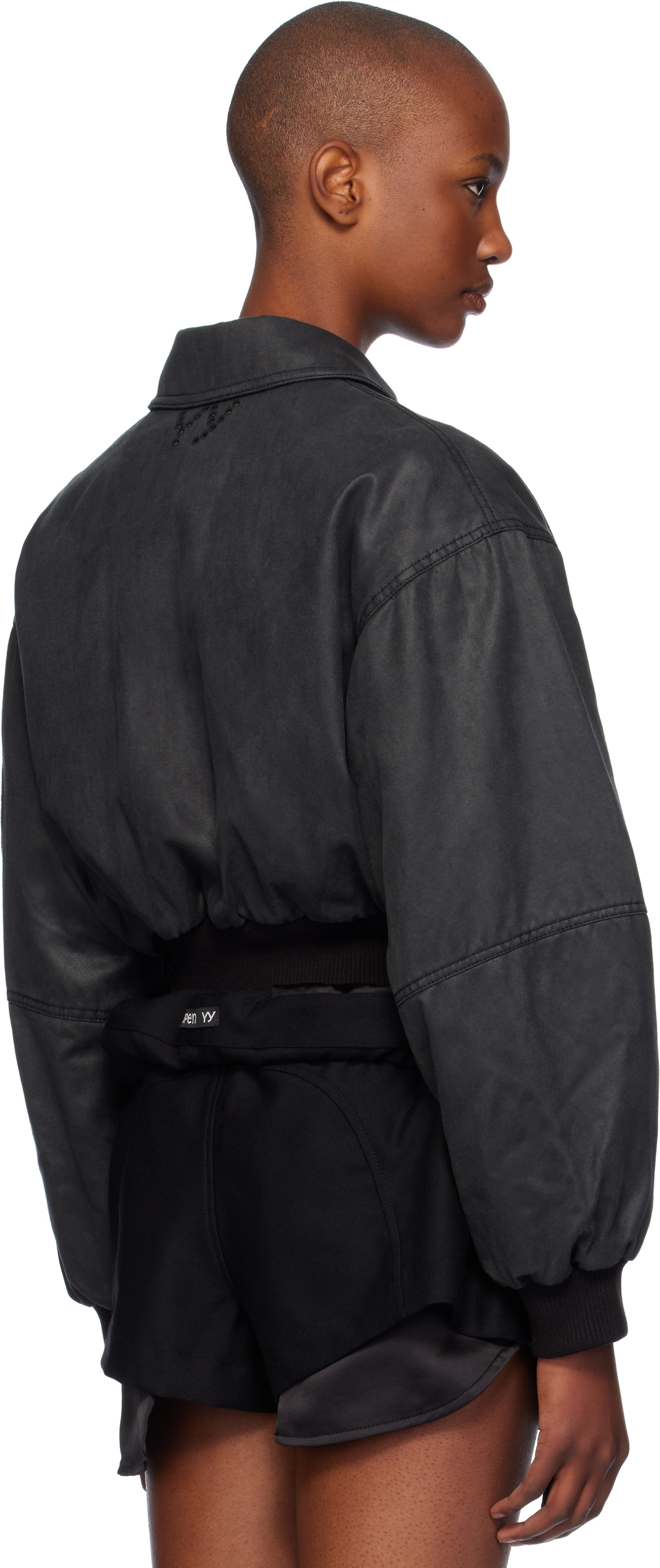 ジャケット [OPEN YY] PAPER LIKE CROP BOMBER : 2color OPEN YY Black Paper Like Crop Bomber Jacket | REVERSIBLE