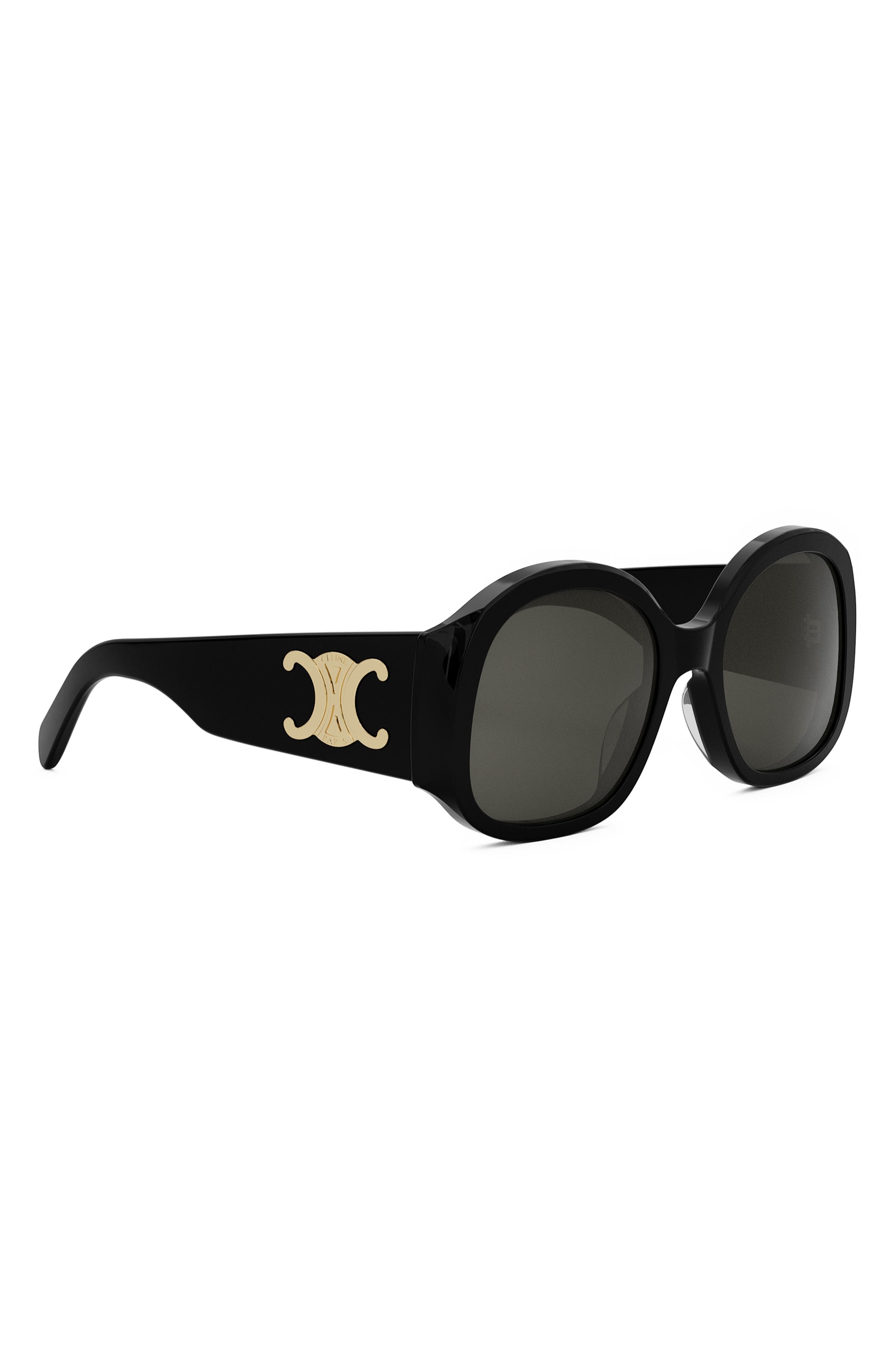 CELINE Maxi Triomphe 54mm Round Sunglasses in Shiny Black /Smoke at Nordstrom - 8