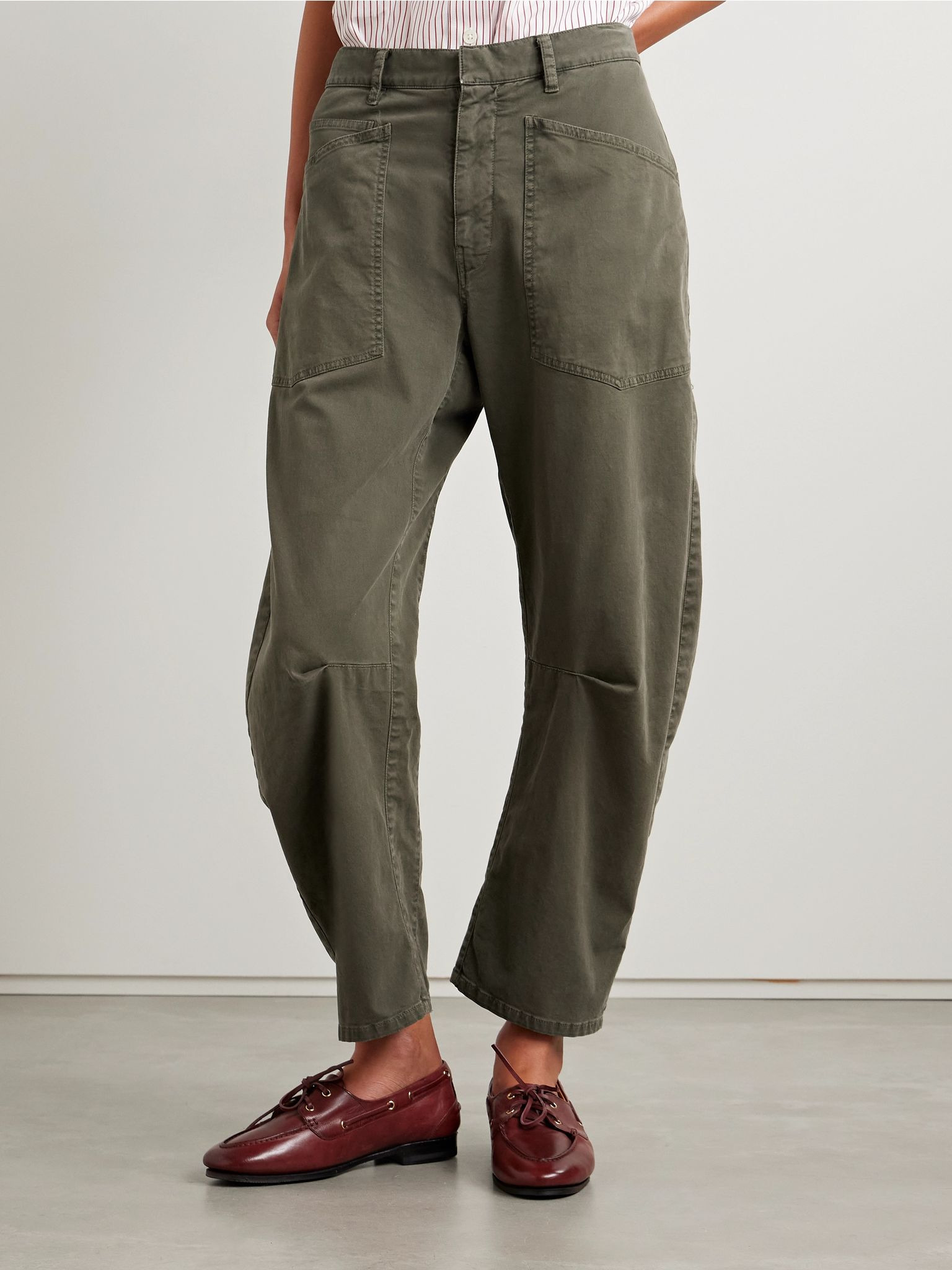 Shon pleated cotton-blend twill tapered pants Army green - 3