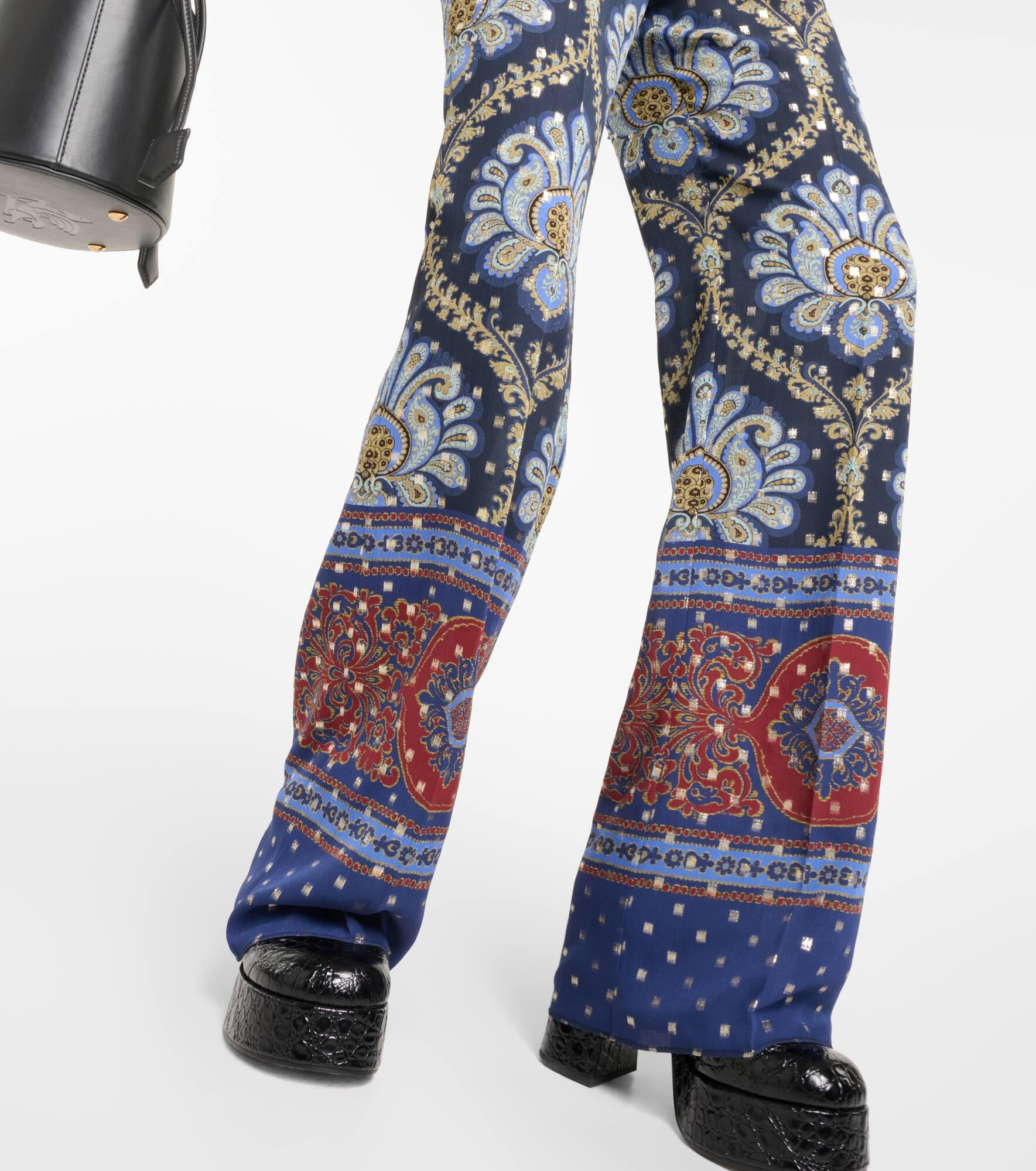 Paisley silk-blend wide-leg pants - 5