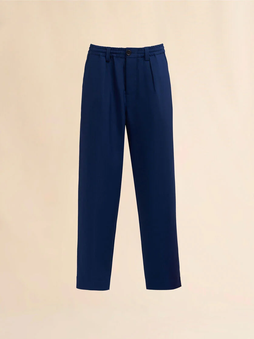 BLUE BLACK TROPICAL WOOL CROPPED TROUSERS - 1