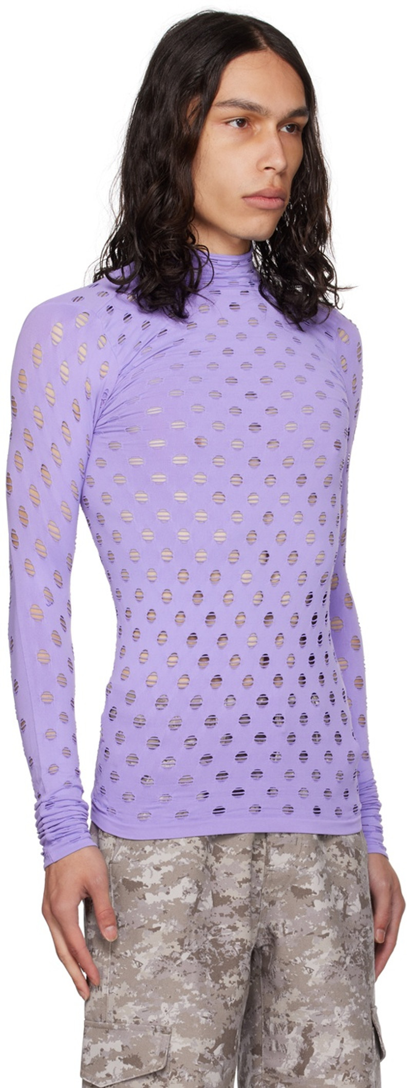 MAISIE WILEN Purple Perforated Turtleneck outlook