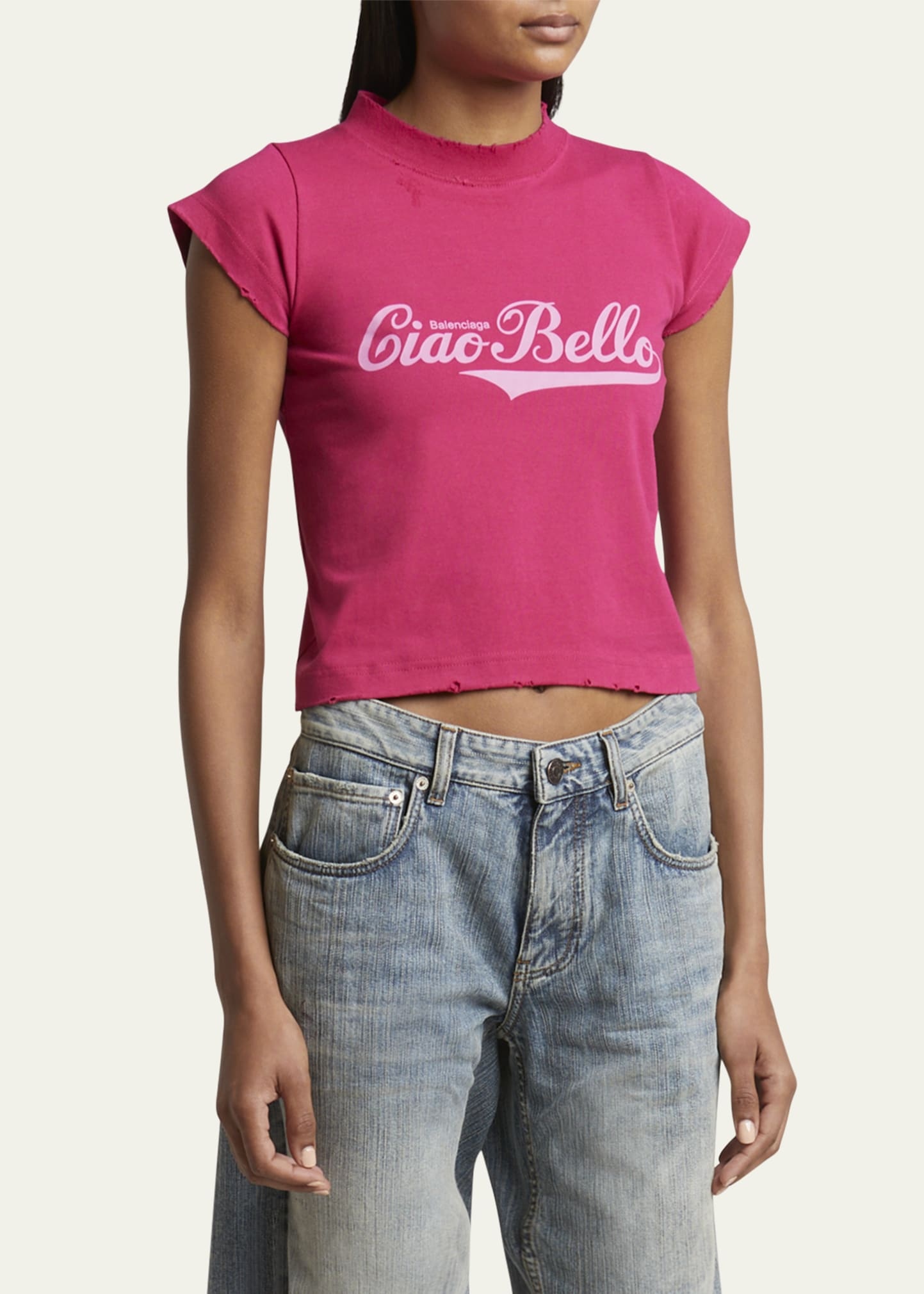 Logo Distressed Crop Shrunk T-Shirt - 4