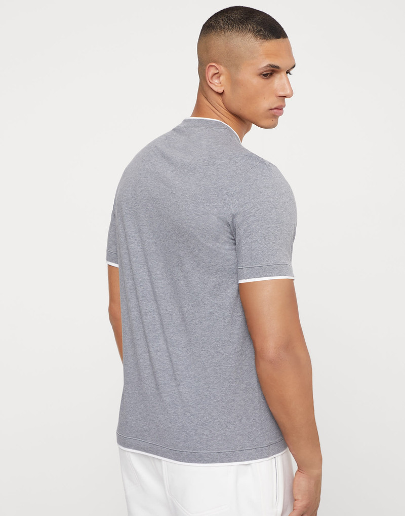 Brunello Cucinelli Cotton jersey crew neck T-shirt with logo and faux-layering outlook