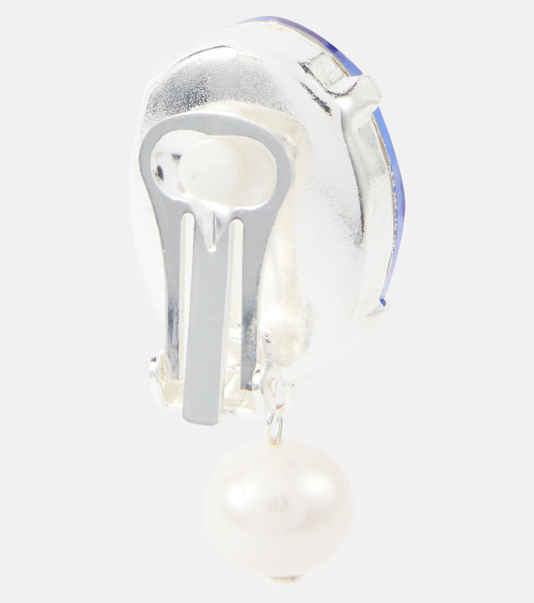 Asymmetric crystal and pearl drop earrings - 5