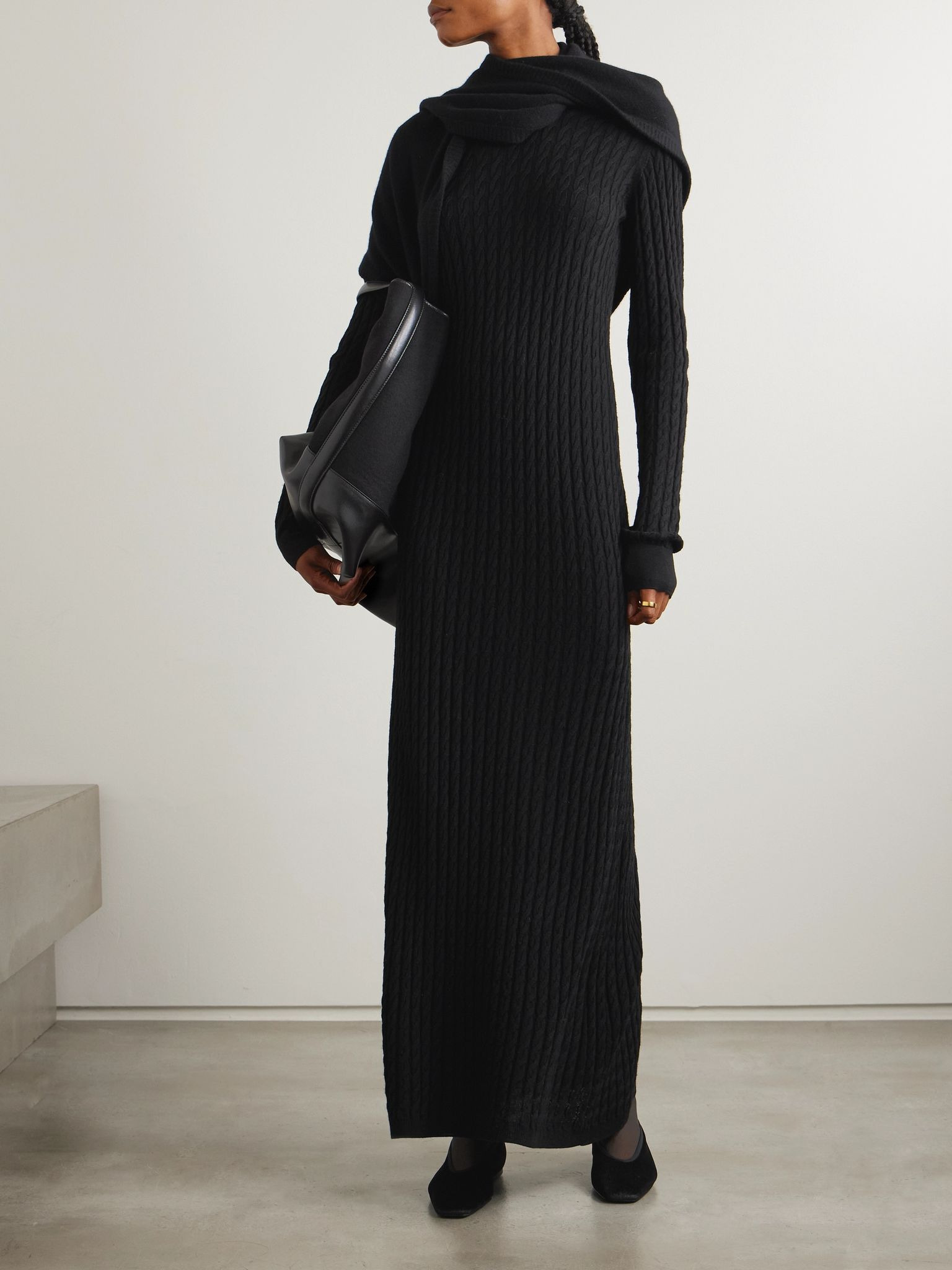 Cable-knit wool maxi dress Black - 2