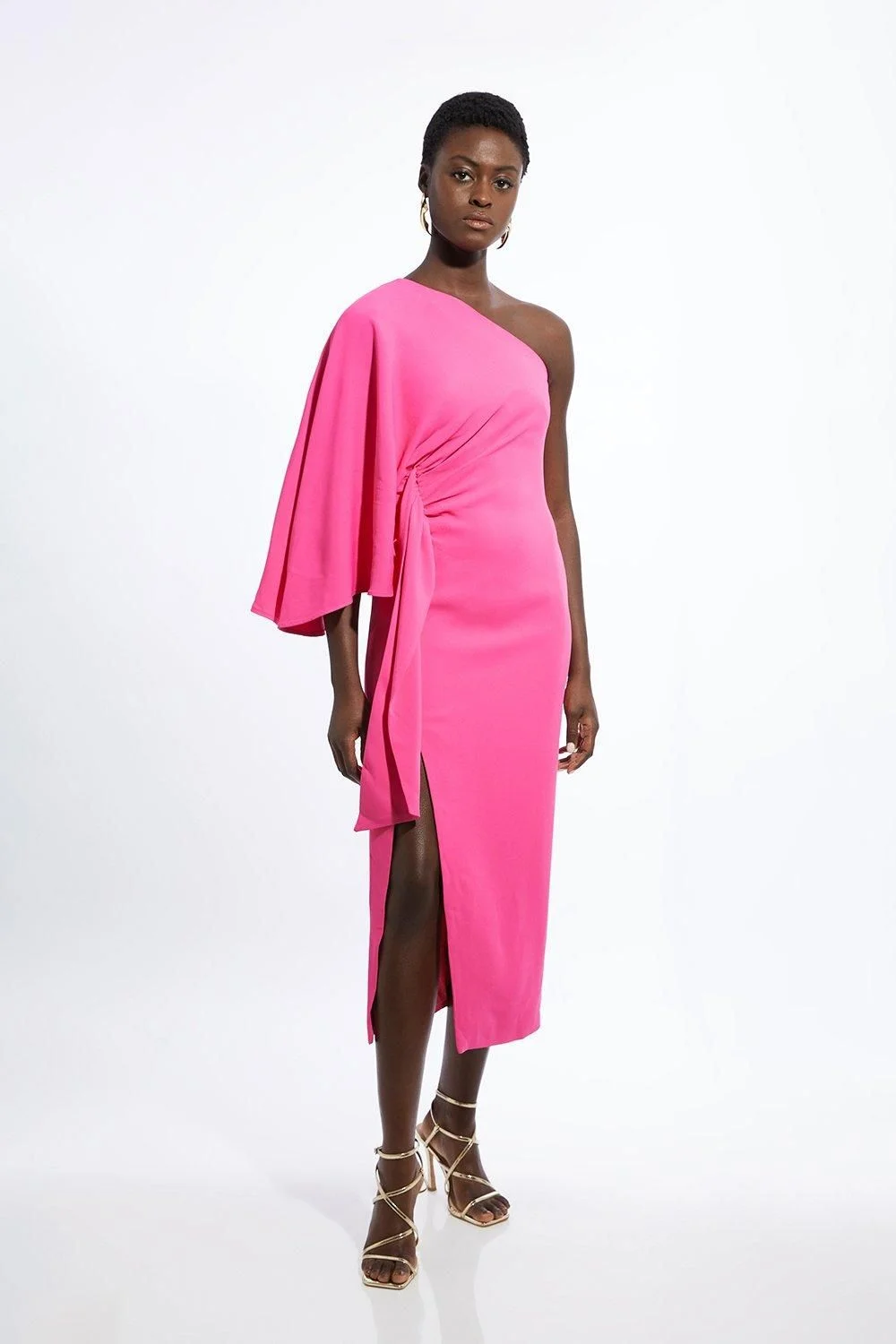 Tall Compact Stretch Viscose Drape Sleeve One Shoulder Tailored Maxi Dress - 1