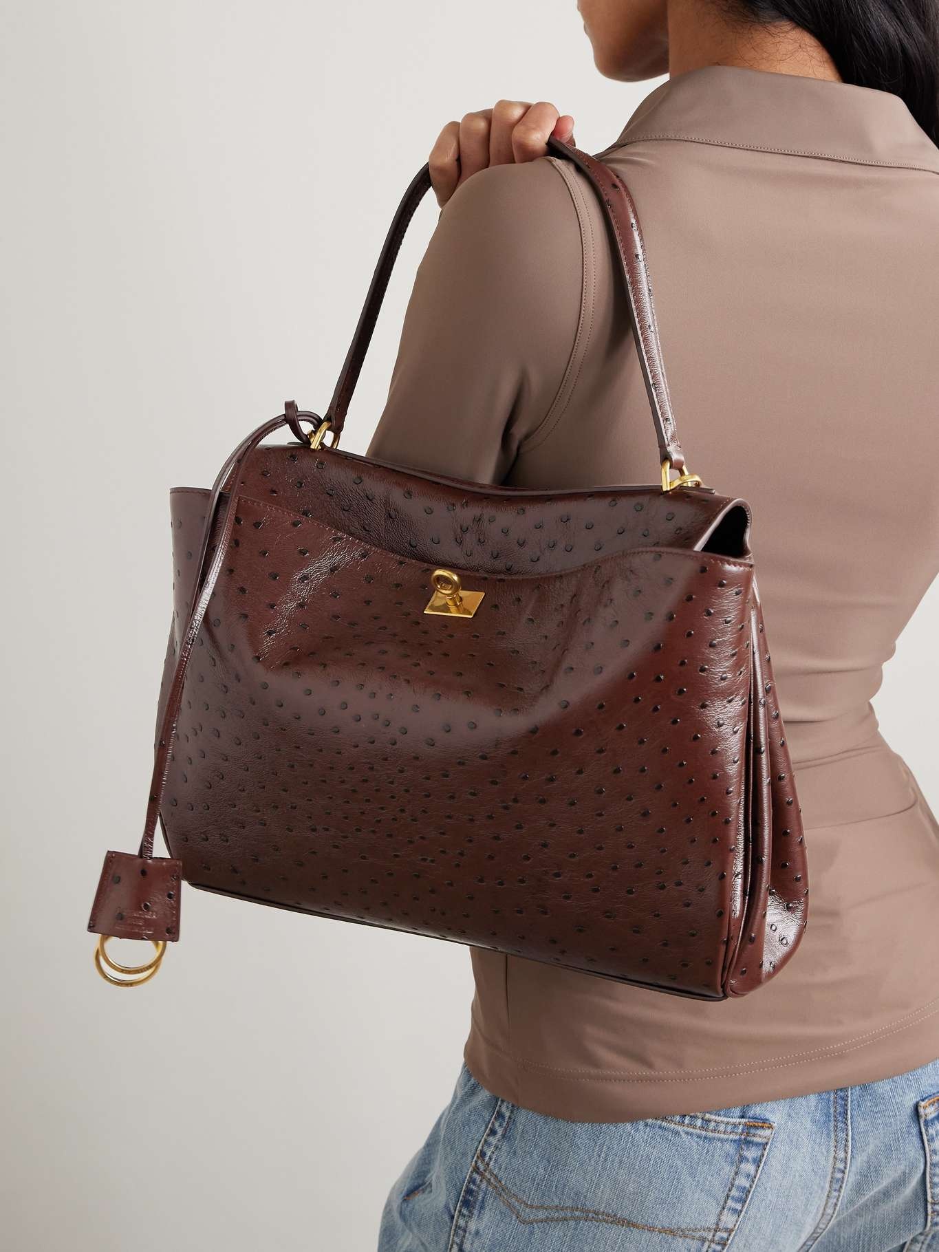 Rodeo medium ostrich-effect leather shoulder bag Brown - 2