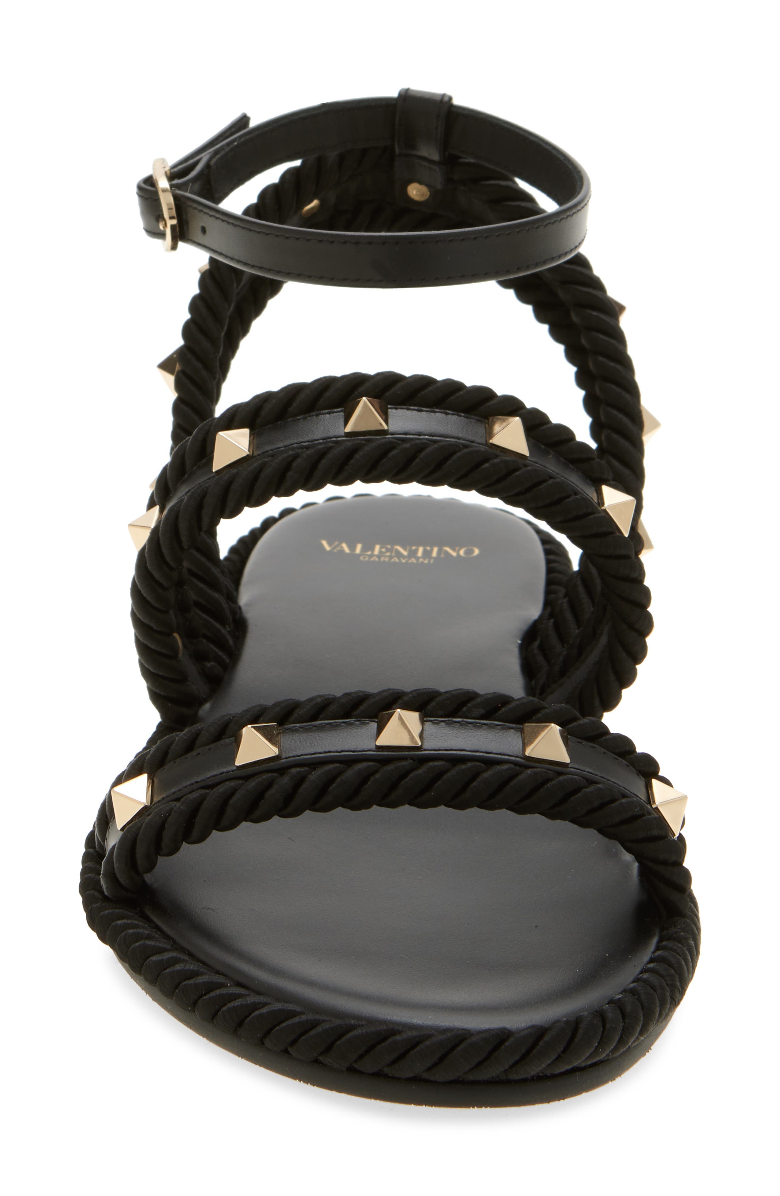 Valentino Garavani Rockstud Ankle Strap Flat Sandal in Black at Nordstrom - 4