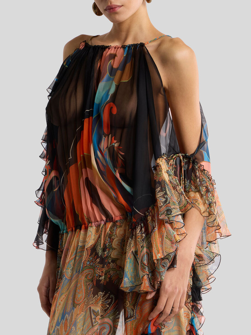 Etro LONG SILK DRESS WITH RUFFLES AND TWO MOTIFS outlook