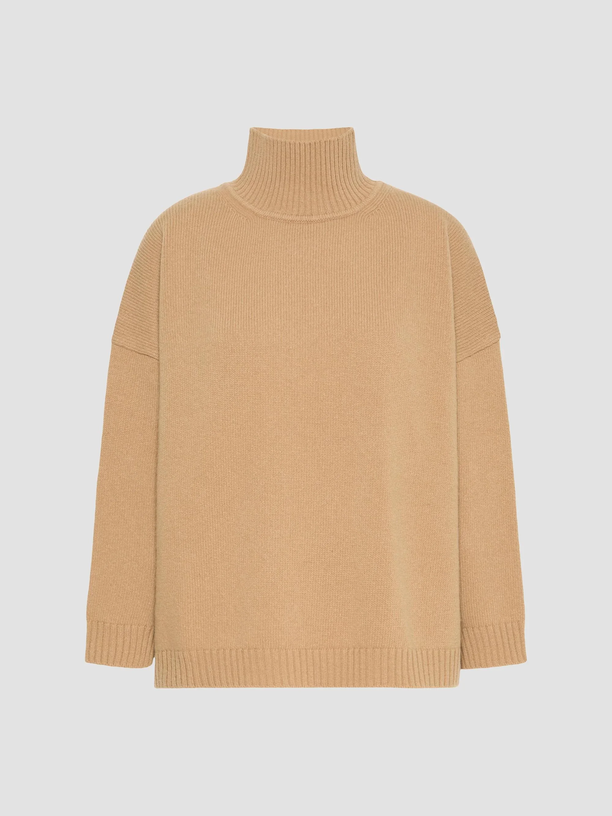 Women's Wool Knit Turtleneck Jumper - Camel - 1
