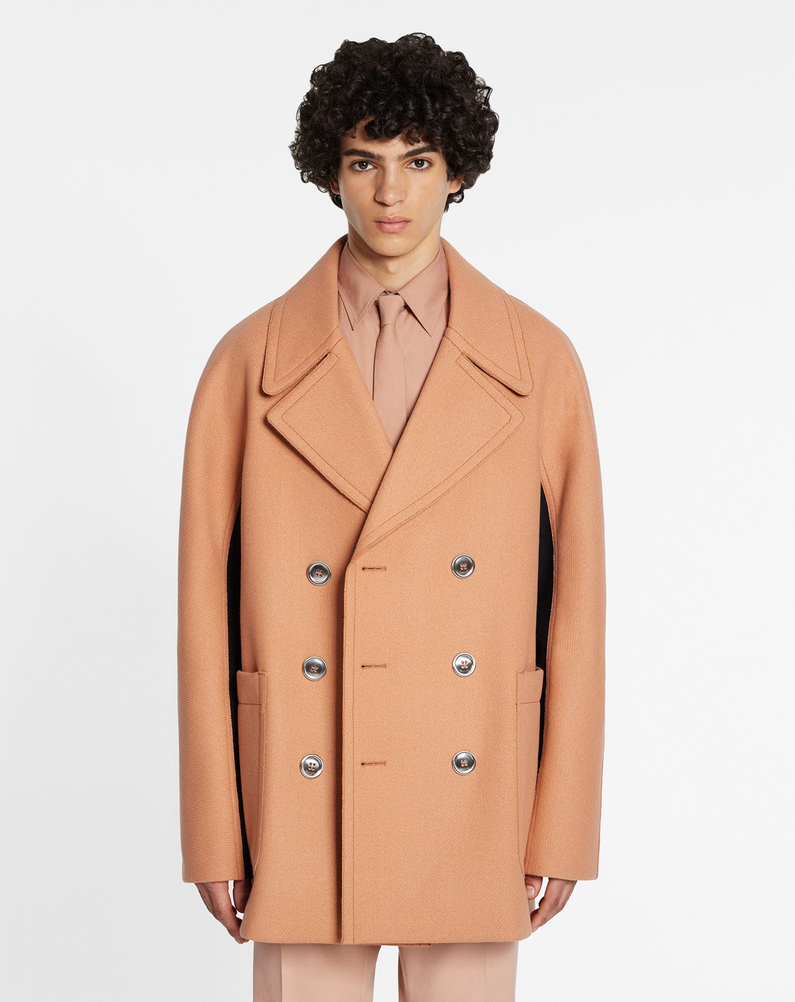 PEACOAT WITH CONTRASTING PANELS AND KIMONO SLEEVES - 3