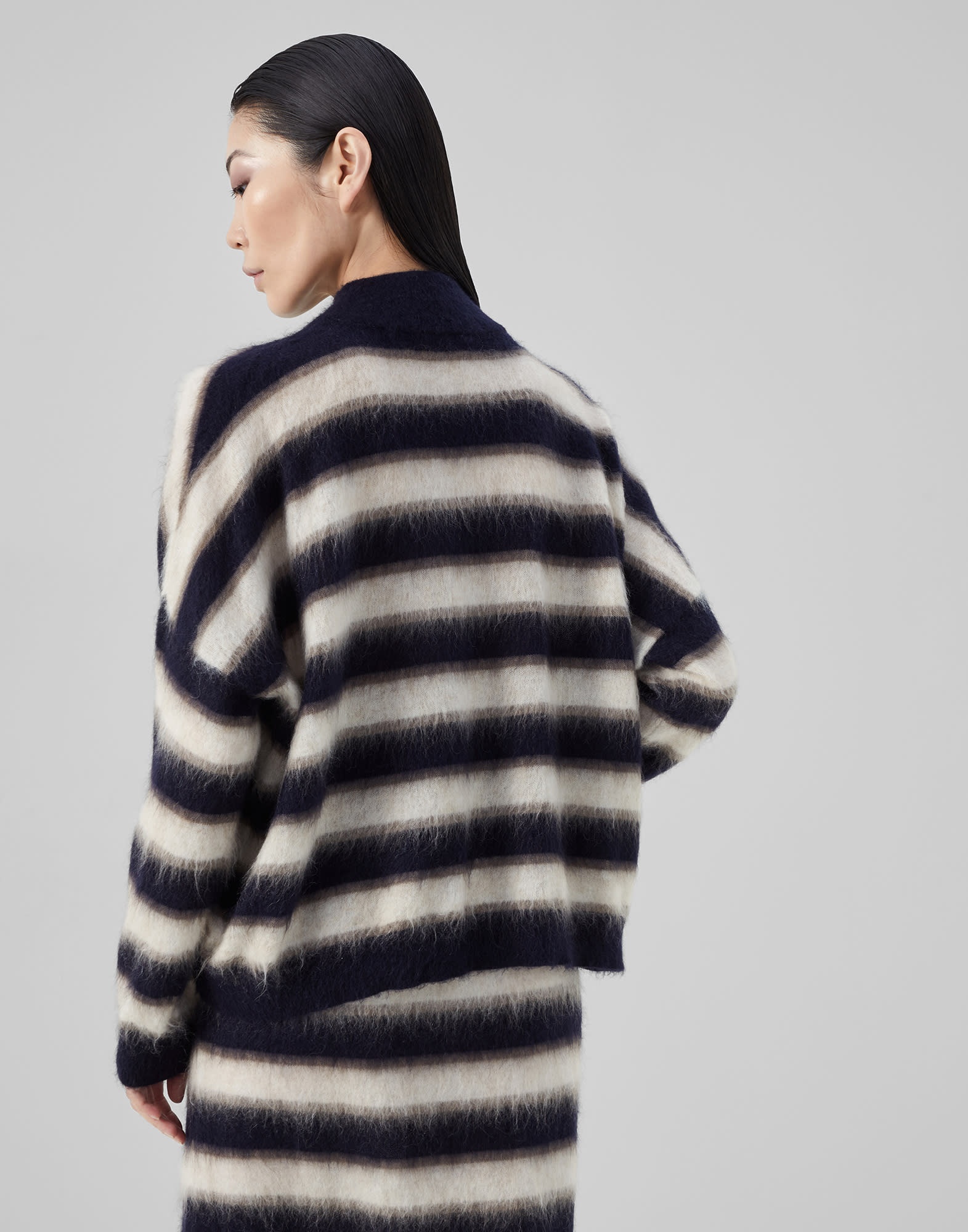 Mohair, virgin wool and cashmere striped mock neck sweater - 2