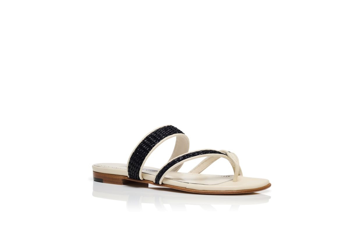 Cream Raffia Flat Sandals - 3