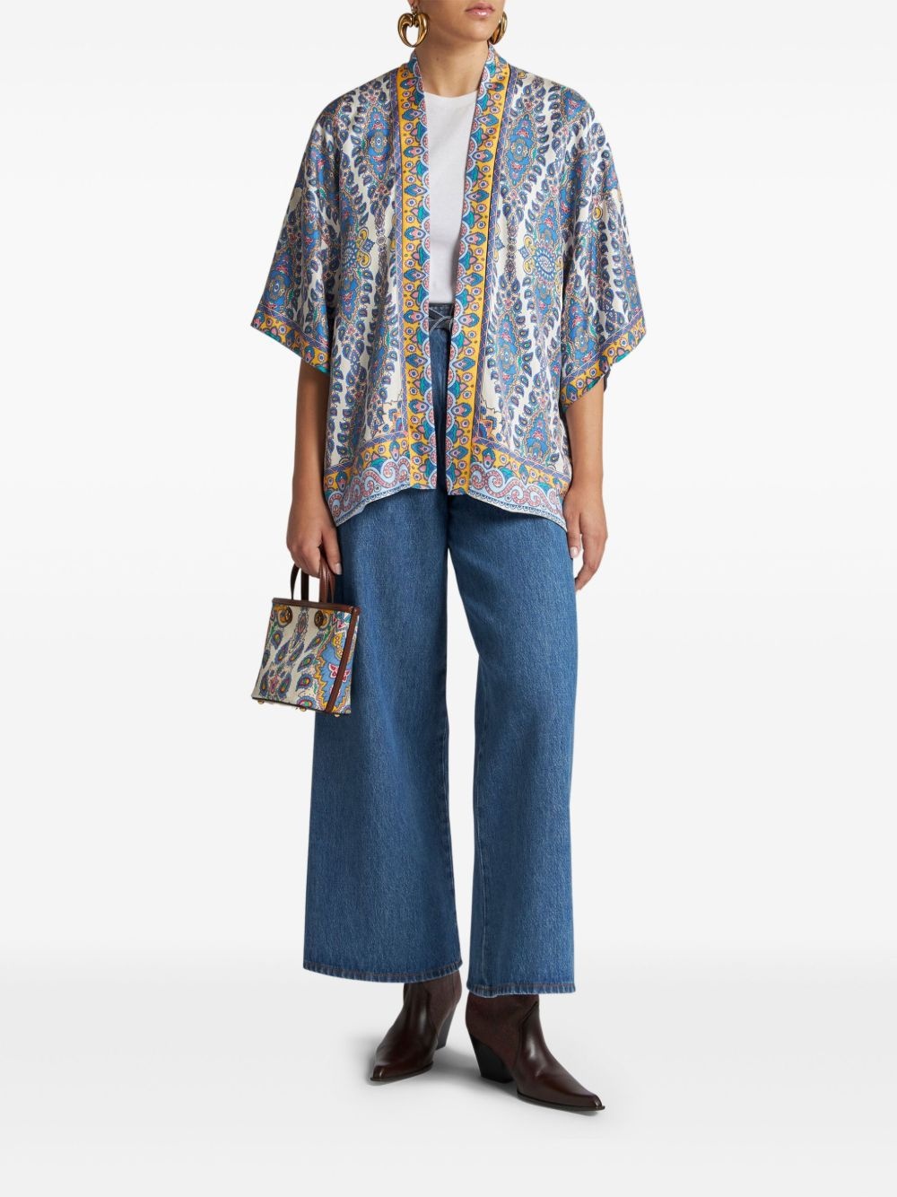 paisley-print silk robe jacket - 2