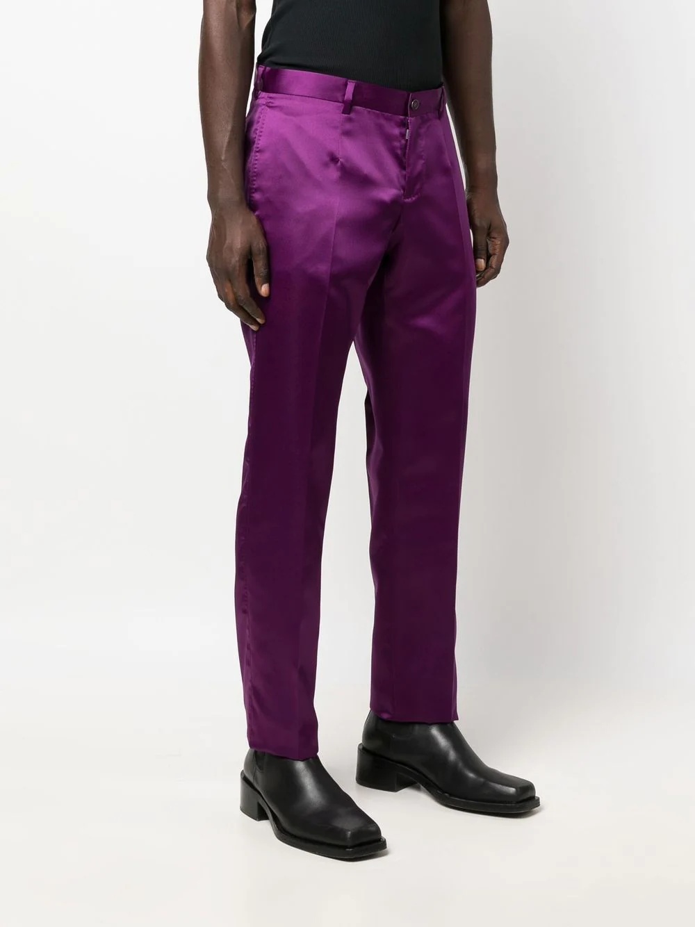 slim-cut satin-finish trousers - 3