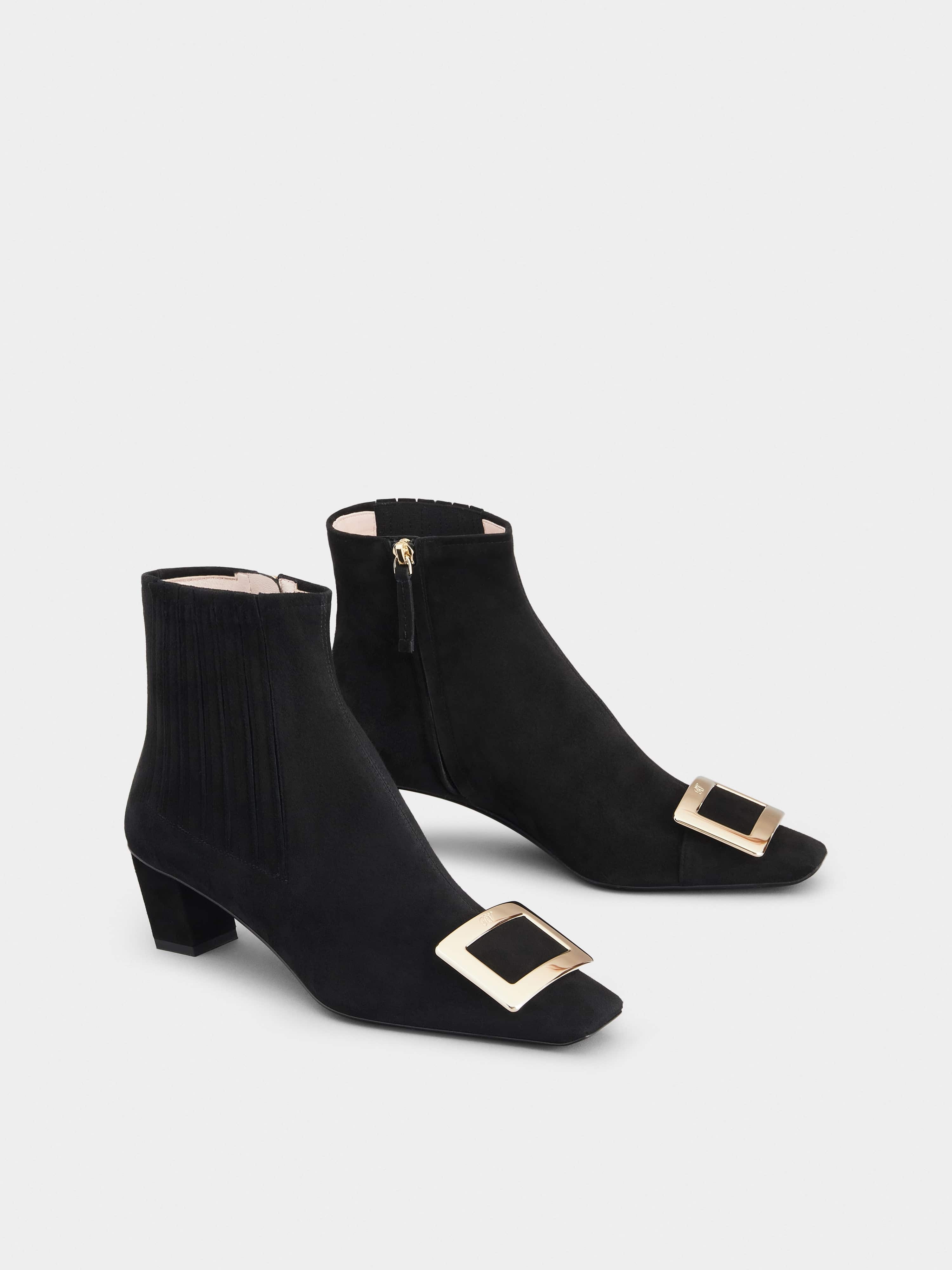 Belle Vivier Metal Buckle Chelsea Booties in Suede - 2