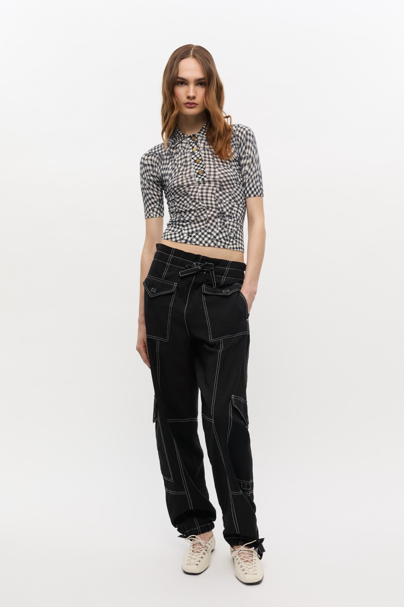 BLACK SHEER COTTON PRINTED POLO SHIRT - 3