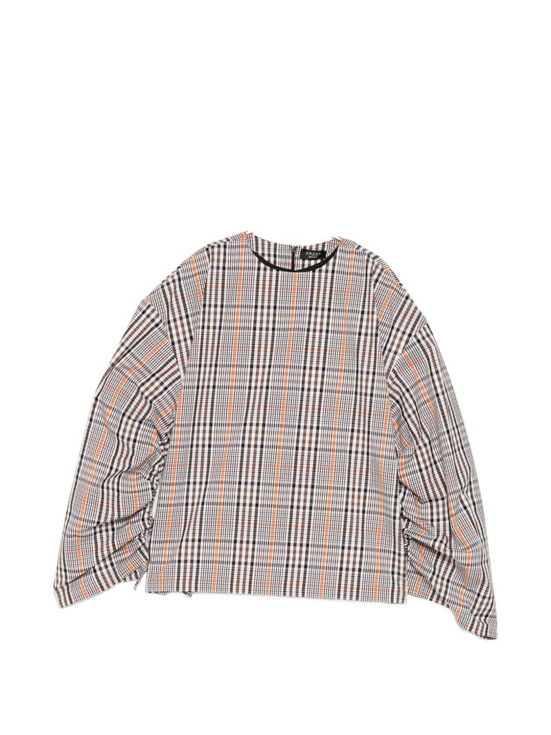 checked drawstring-sleeve blouse 1