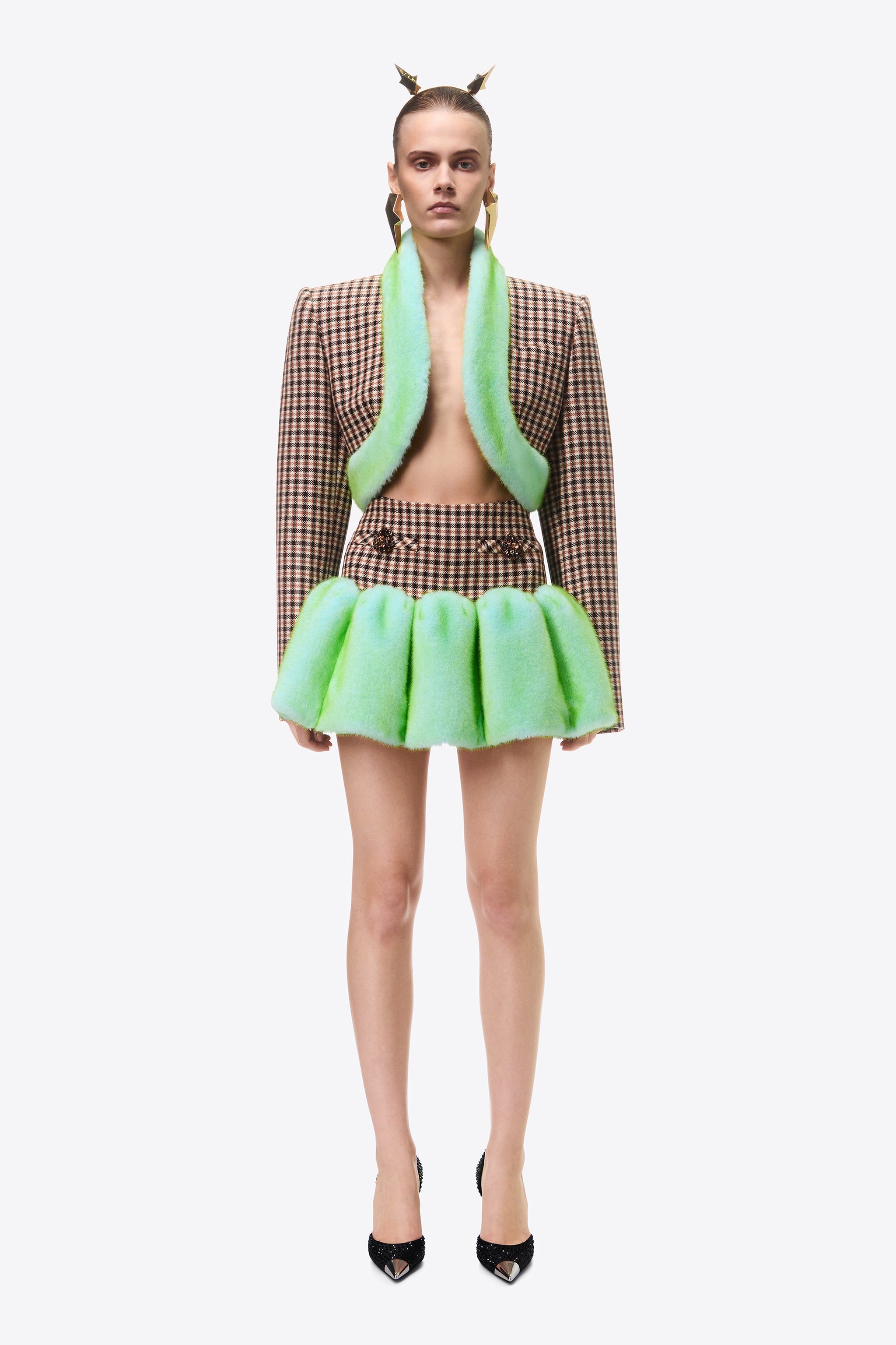 FAUX FUR TRIM CROPPED BLAZER - 4