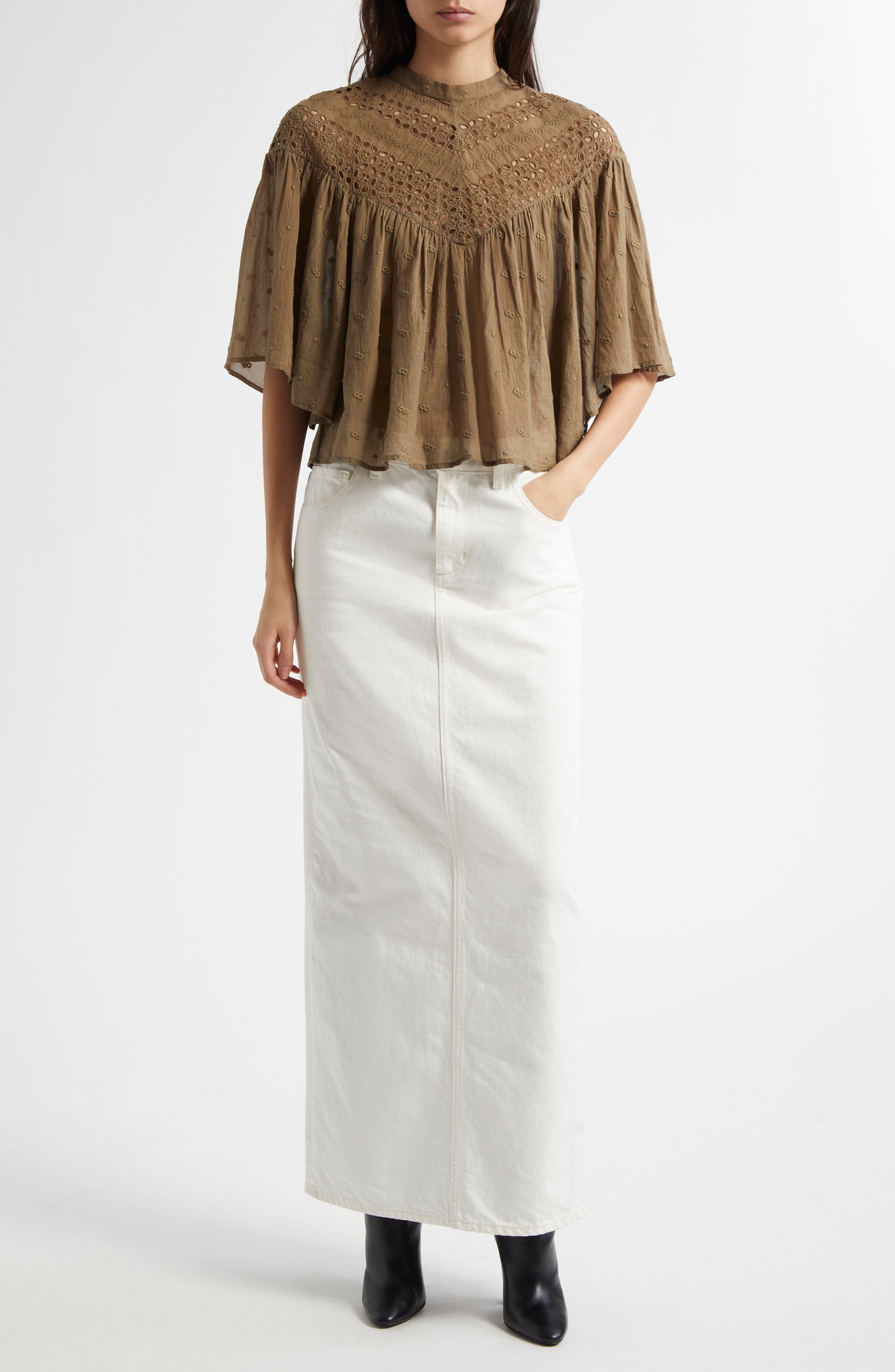 Nili Lotan Ozzy Denim Maxi Skirt in Cream at Nordstrom - 2