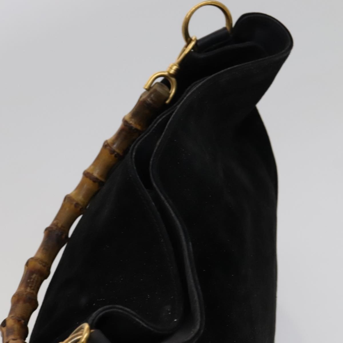 GUCCI Bamboo Hand Bag Suede Leather Black Gold 001 1781 001 1781 - 6