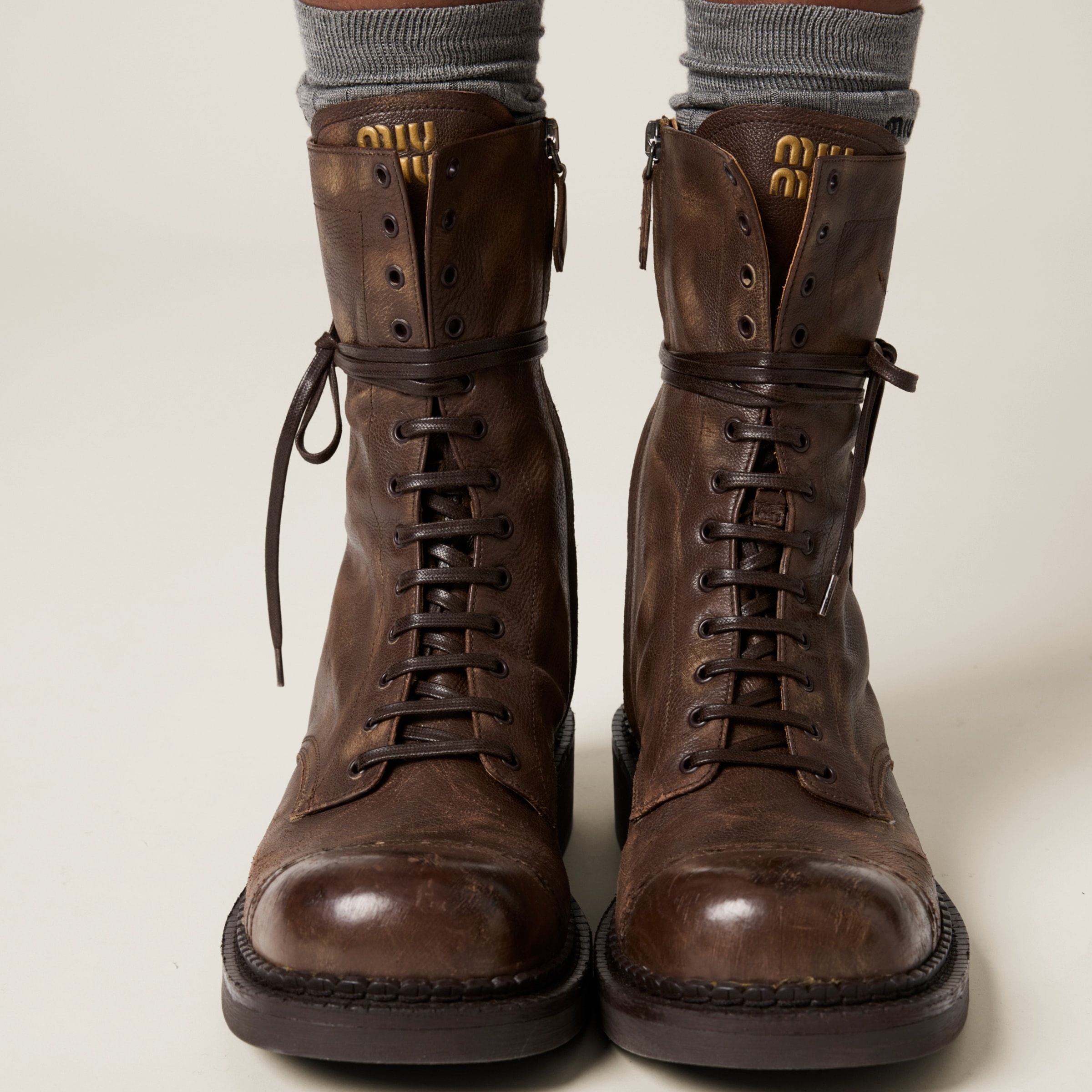 Leather laced booties - 5