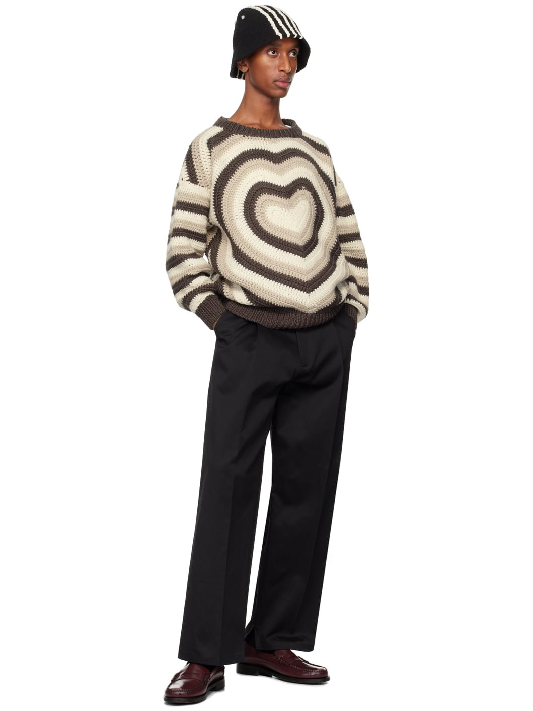 Brown & Beige Heart Hand Knitted Sweater - 4