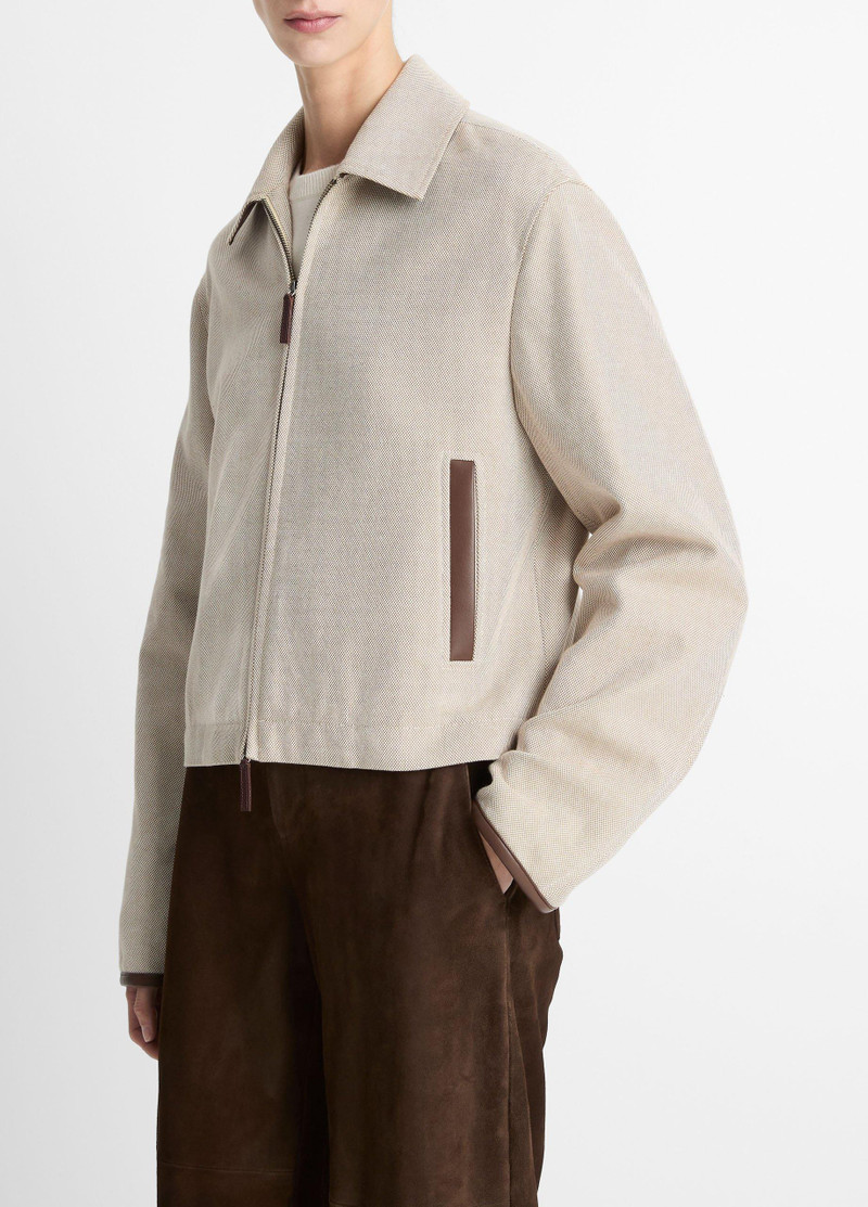 Faux-Leather-Trim Cotton Cropped Jacket 2