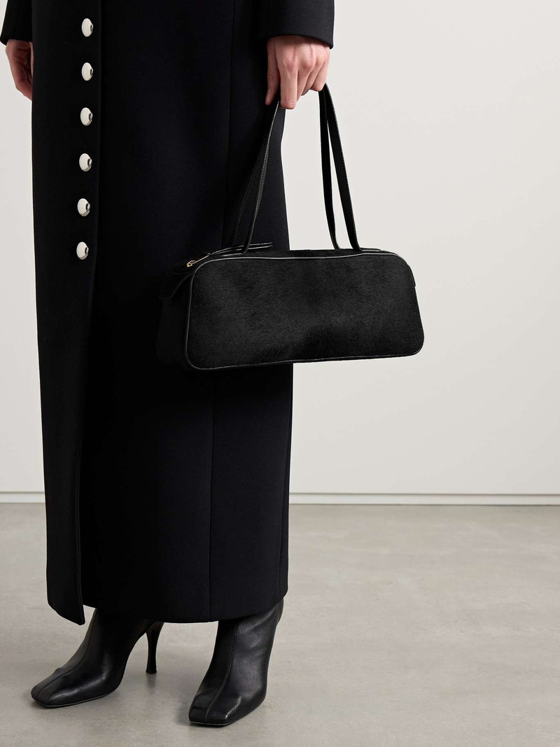 KHAITE Simona leather-trimmed calf hair shoulder bag Black outlook