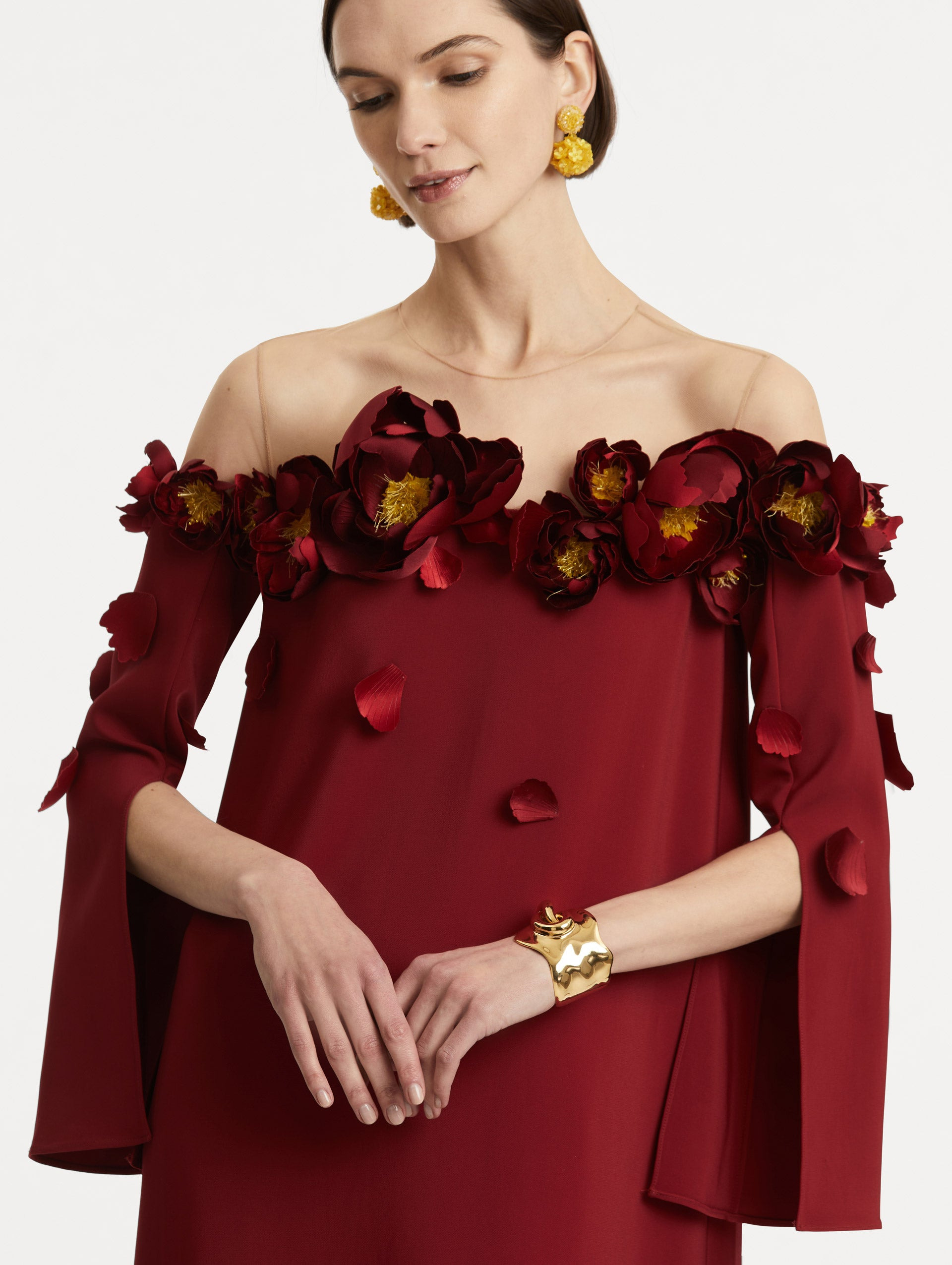 PEONY APPLIQUÉ ILLUSION NECK CAFTAN - 5