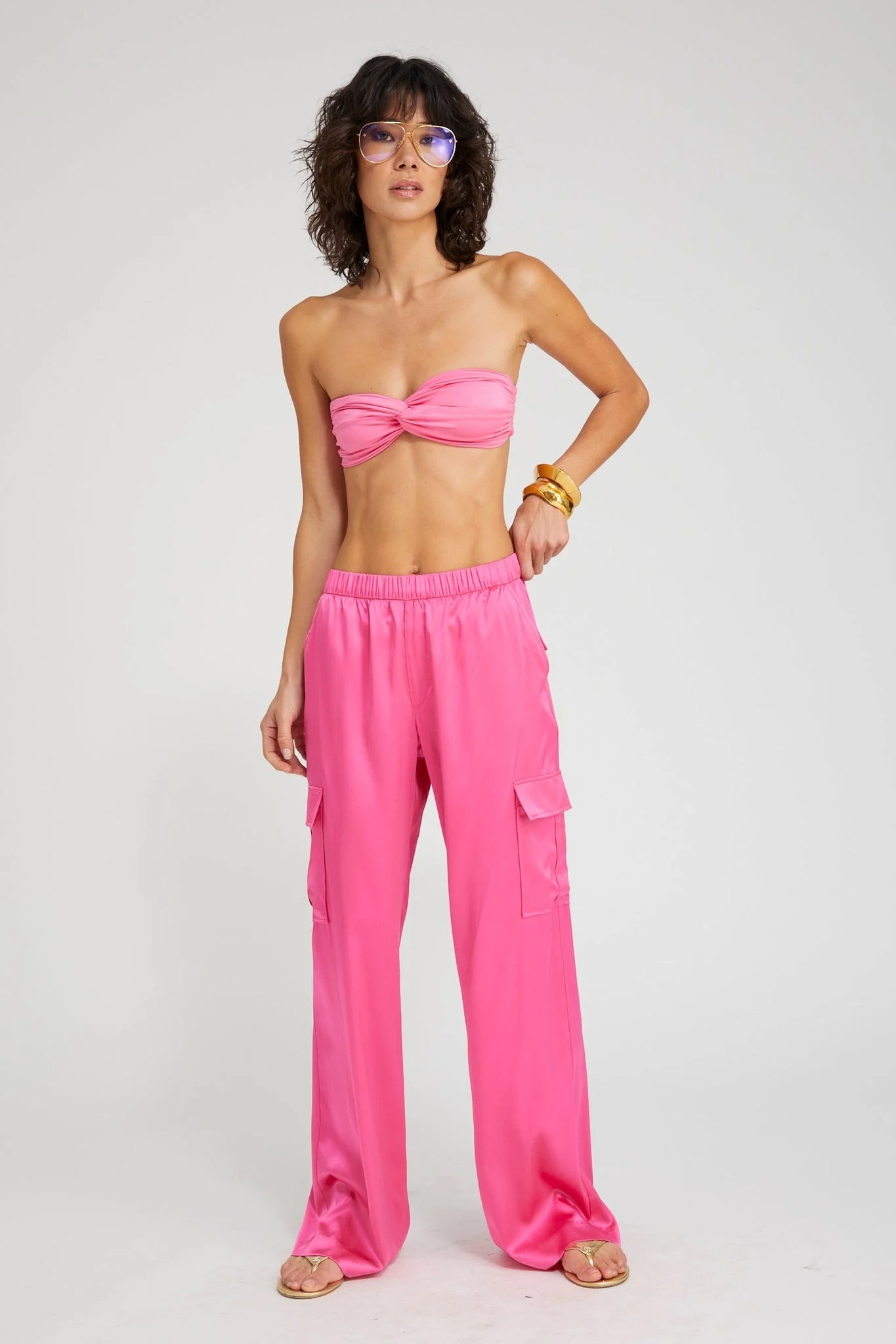SILK CHARMEUSE CARGO PANTS - 1