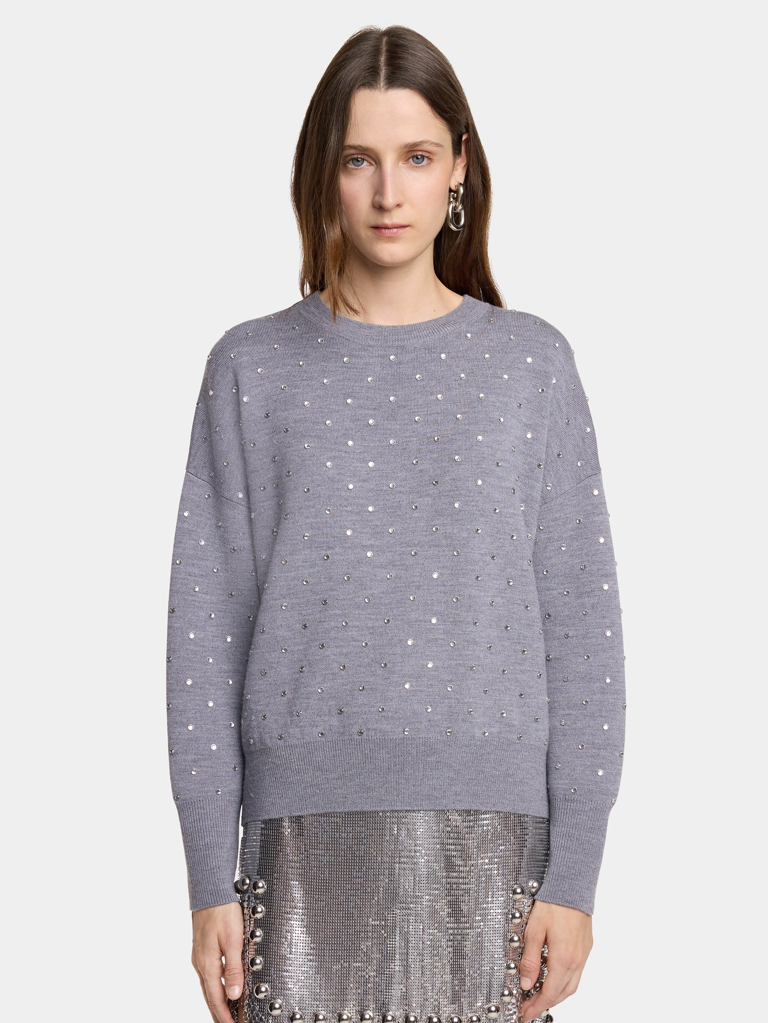 GREY CRYSTAL-EMBELLISHED SWEATER IN WOOL - 3