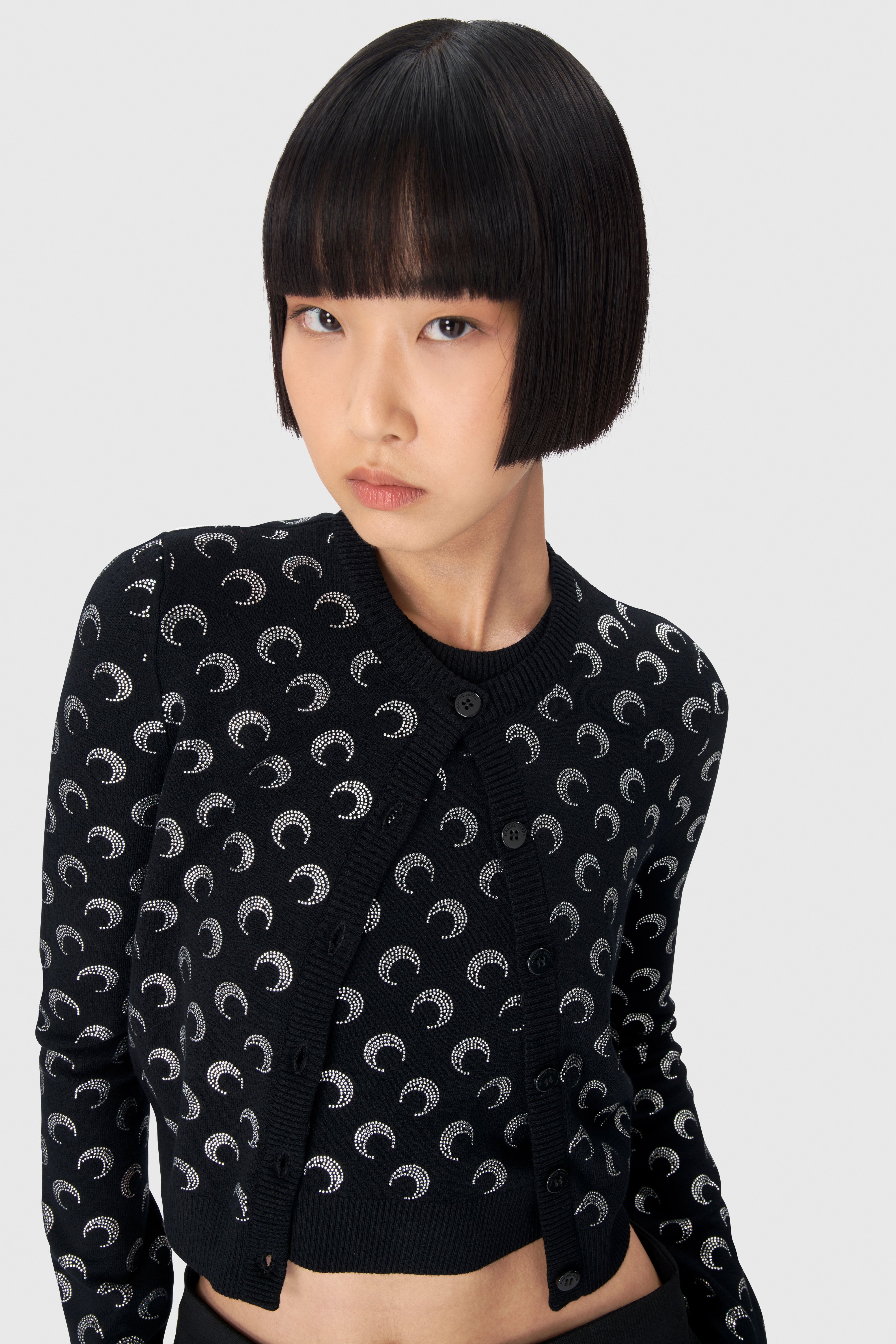 Moon Rhinestoned Knit Fitted Cardigan - 6