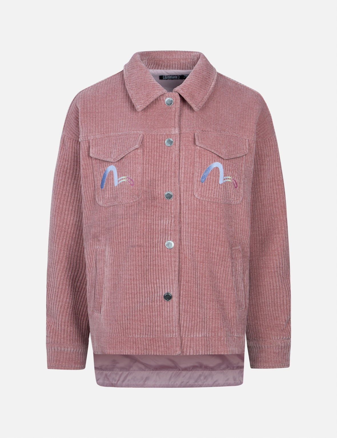 Gradient Shimmering Logo Print Oversized Corduroy Shirt Jacket - 2