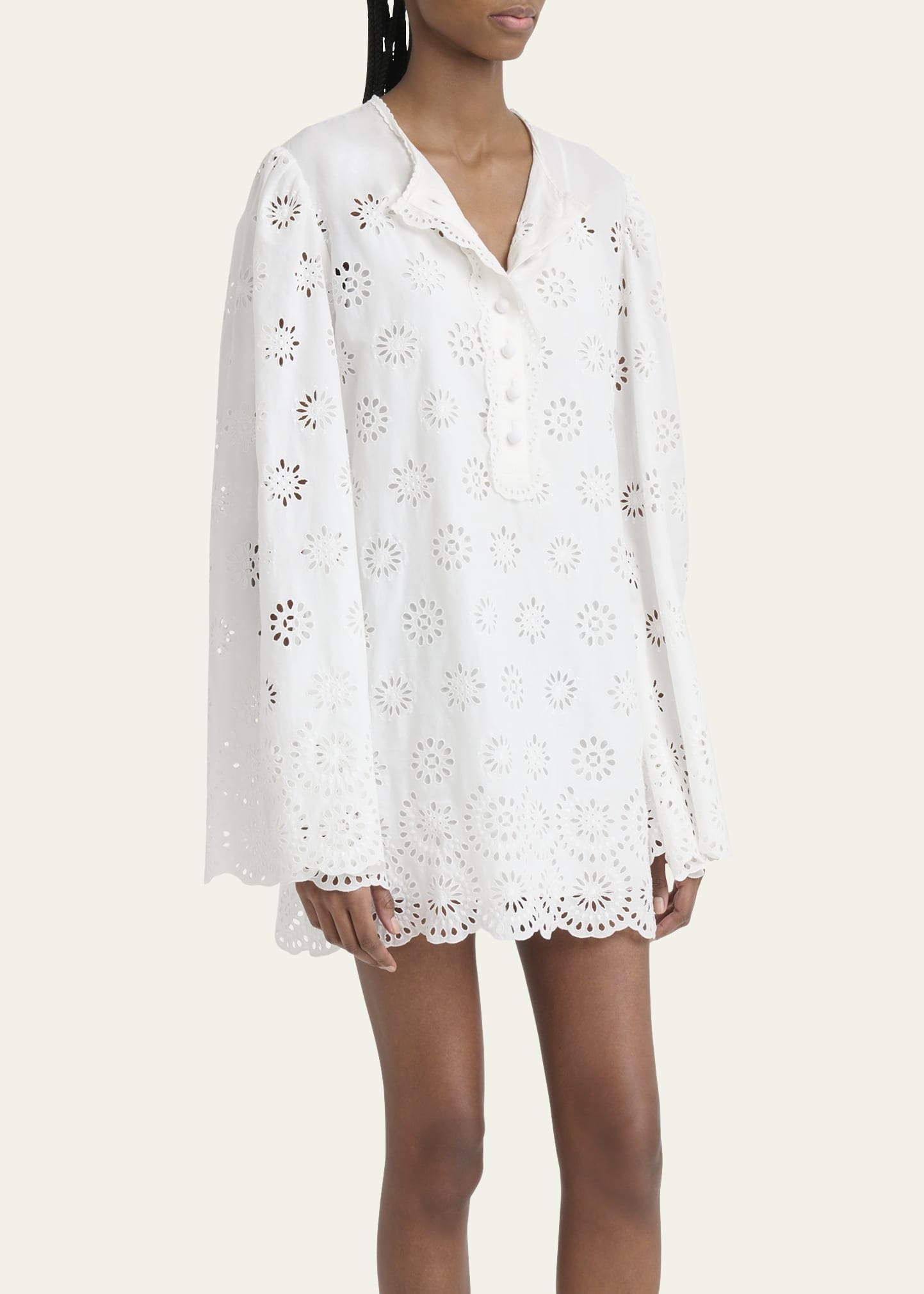 Scalloped Eyelet-Embroidered Mini Shift Dress - 4