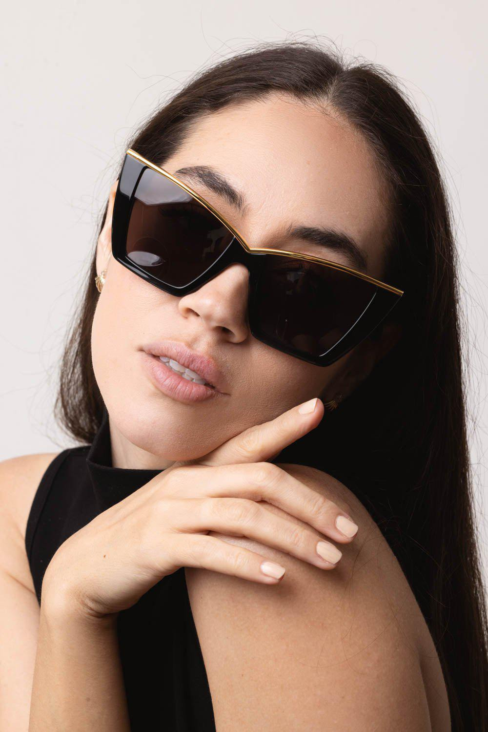 Retro Cat Eye Sunglasses - Black Gold - 3